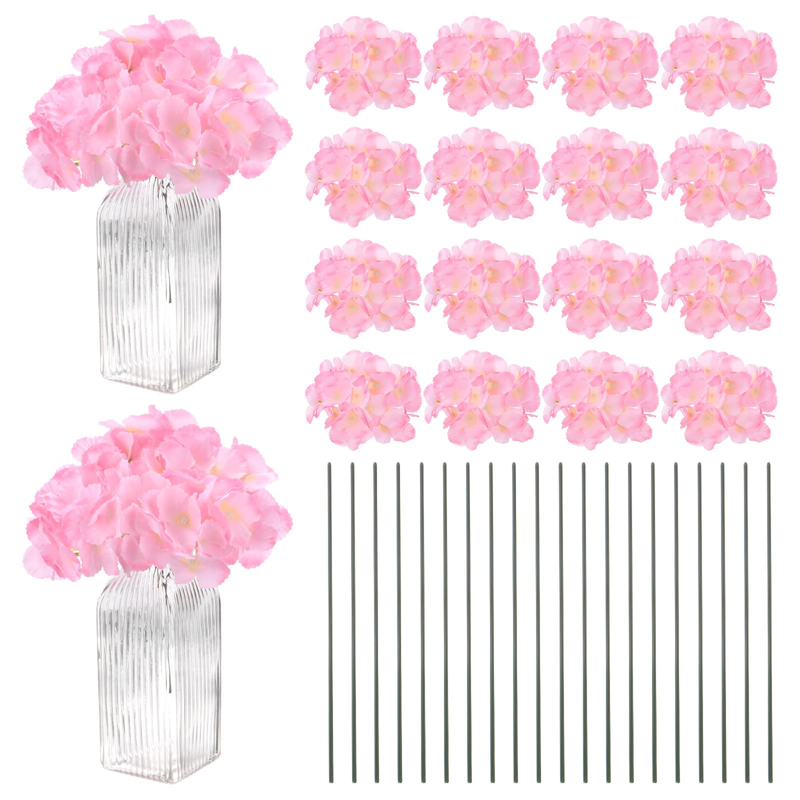 40-Pack Silk Hydrangea Flowers for Home Decor [Gradient Dark Pink]