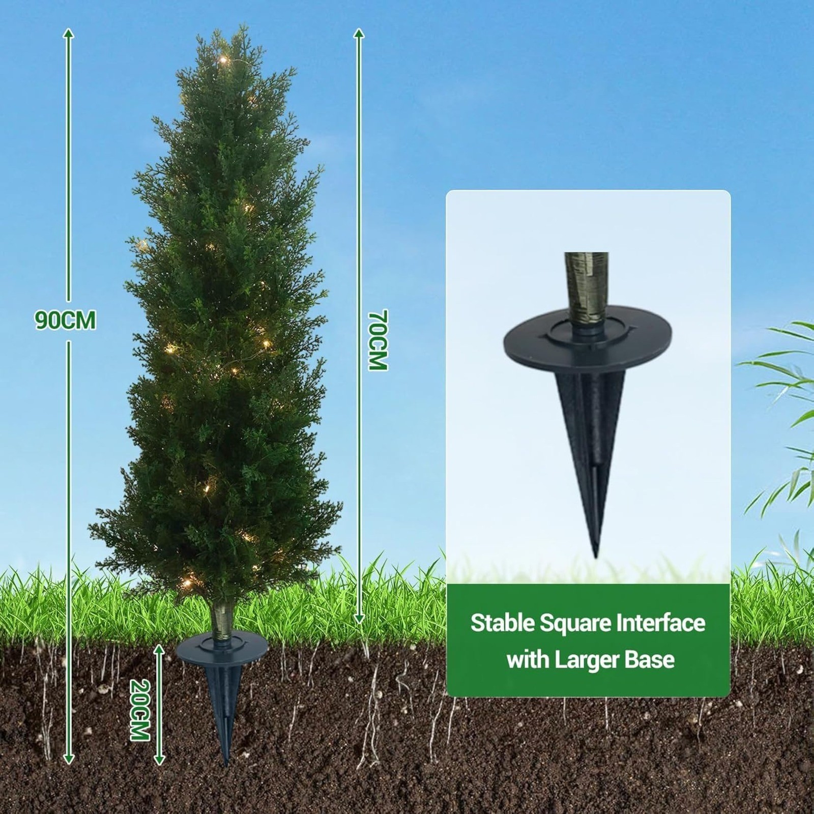 Outdoor Artificial Cedar Topiary Trees with LED Lights Set of 2 Faux Cypress