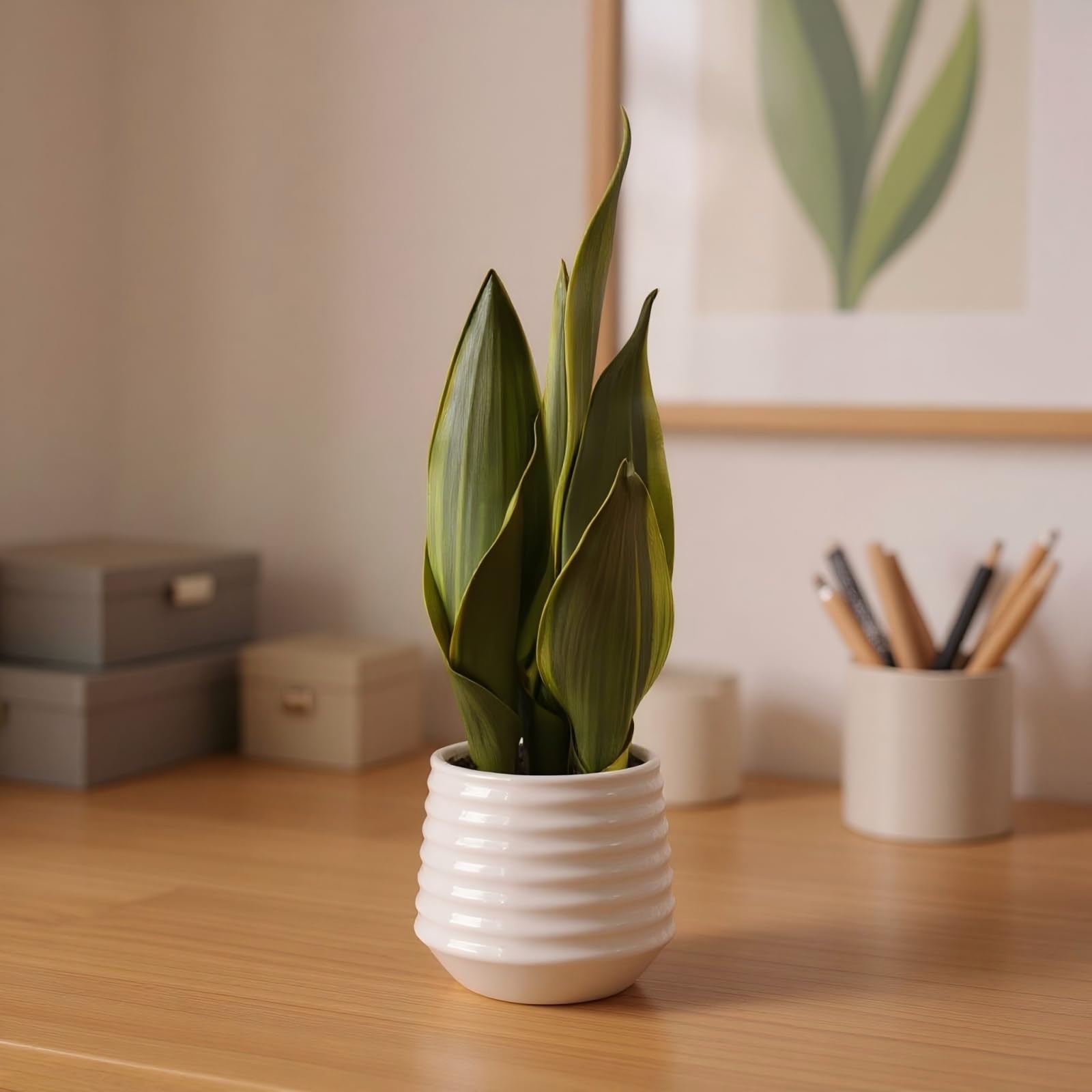 CZWBE Artificial Snake Plant Potted, 15″ Faux Plant, Suitable for Home Office…