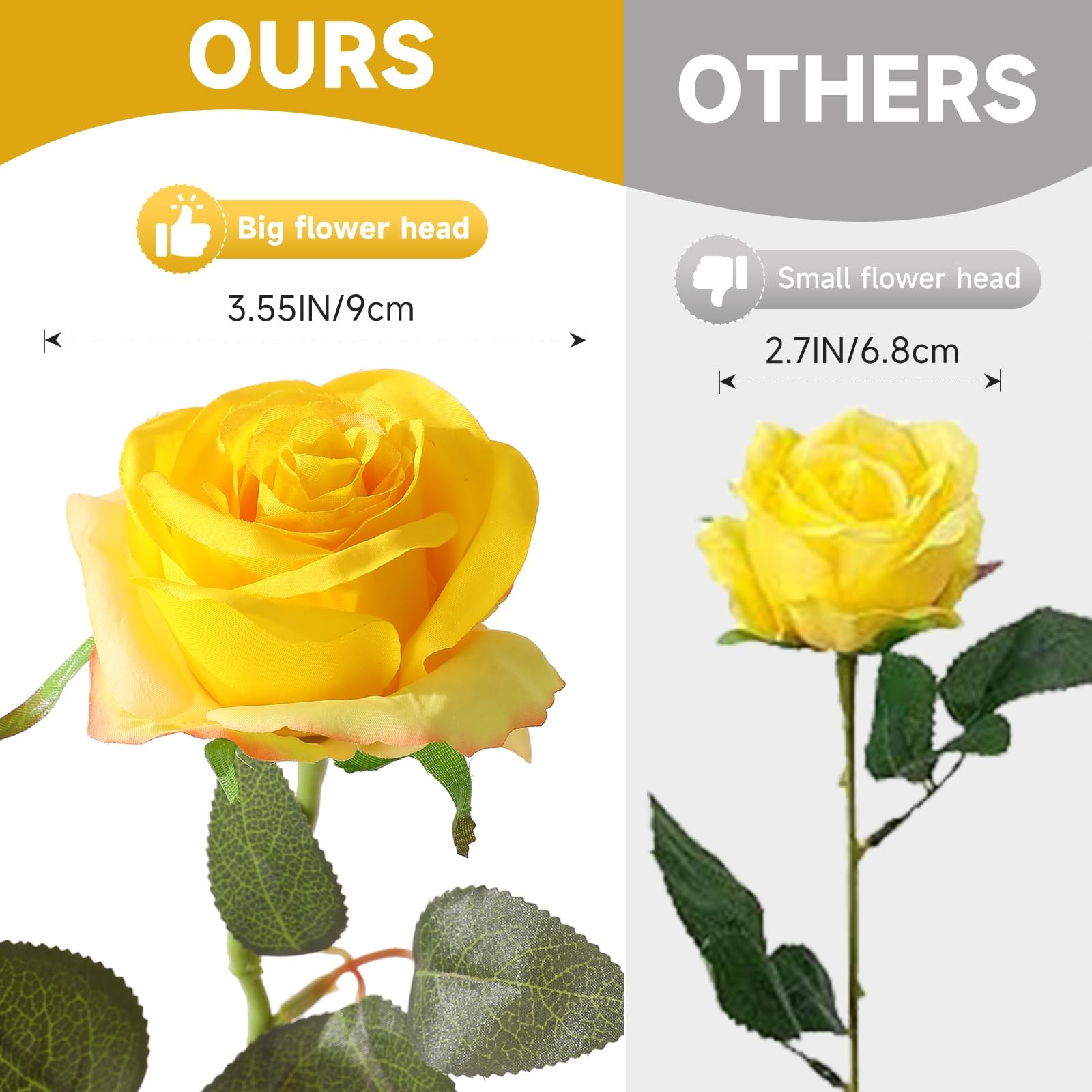 Yellow Roses Artificial Flowers -12 pcs Realistic Single Long Stem Fake Silk …