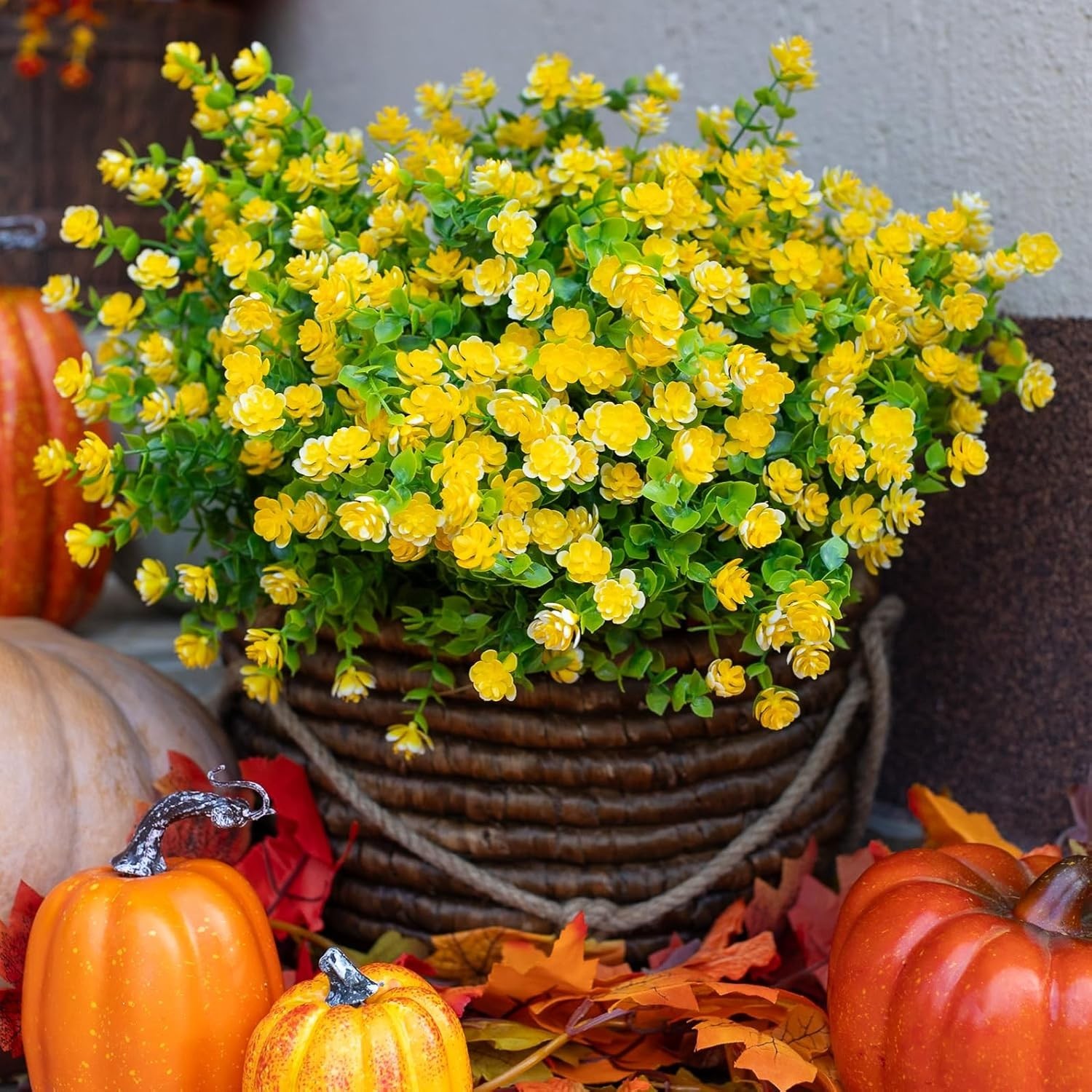 UV Resistant Faux Plastic Greenery – 12 Yellow Boxwood Bundles for Home Décor