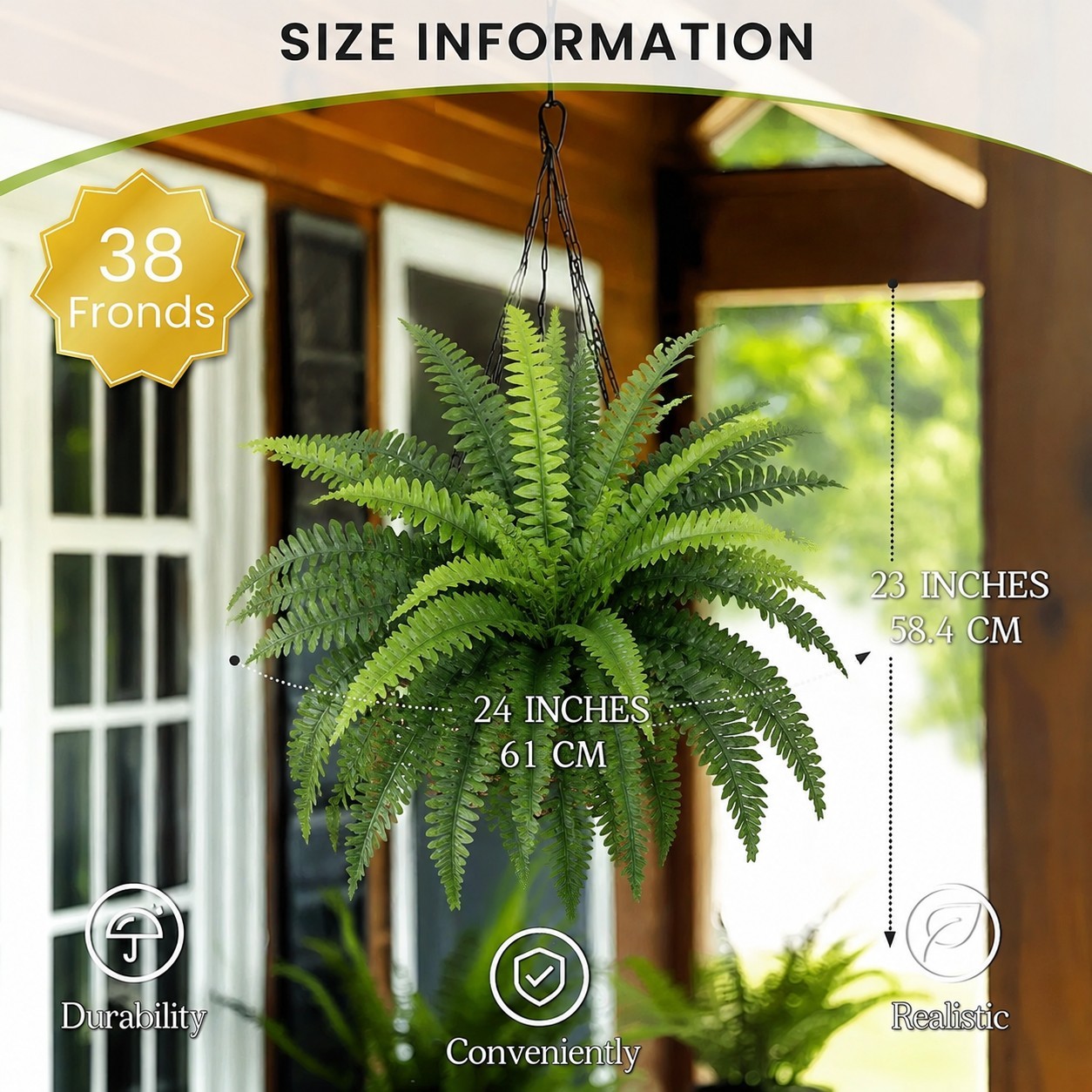 2Pcs 38 Leaves Artificial Boston Ferns 24 in Bush Plant Green Plant Home Decor