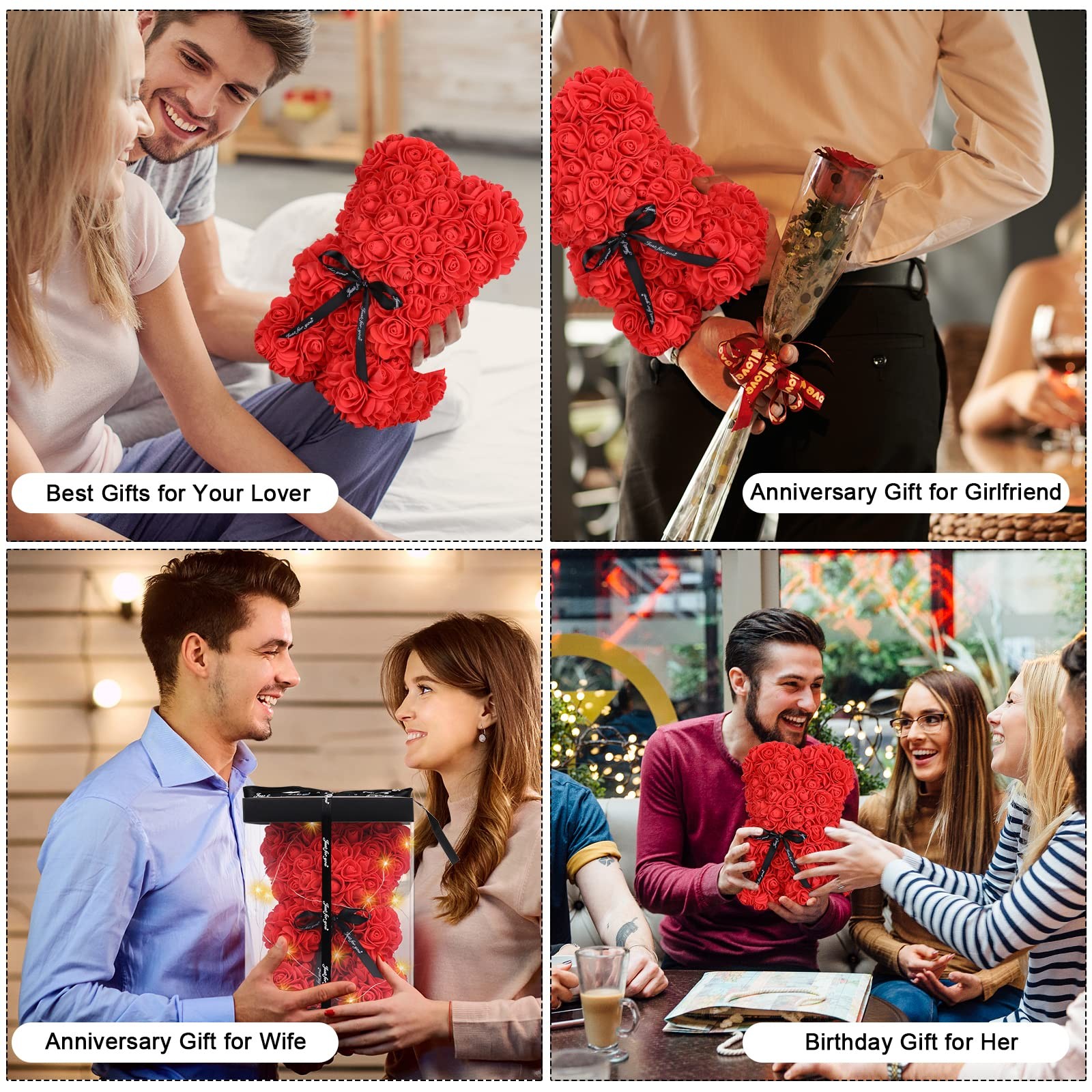 Rose TeddyBear wi/ Lights Romantic Present for Women Wife Girlfriend Mom Grandma