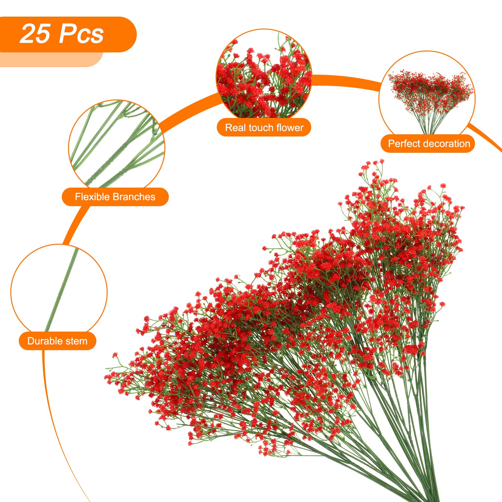 25Pcs Fake Gypsophila Artificial Flowers Bulk, PU Artificial Flower Branch Red