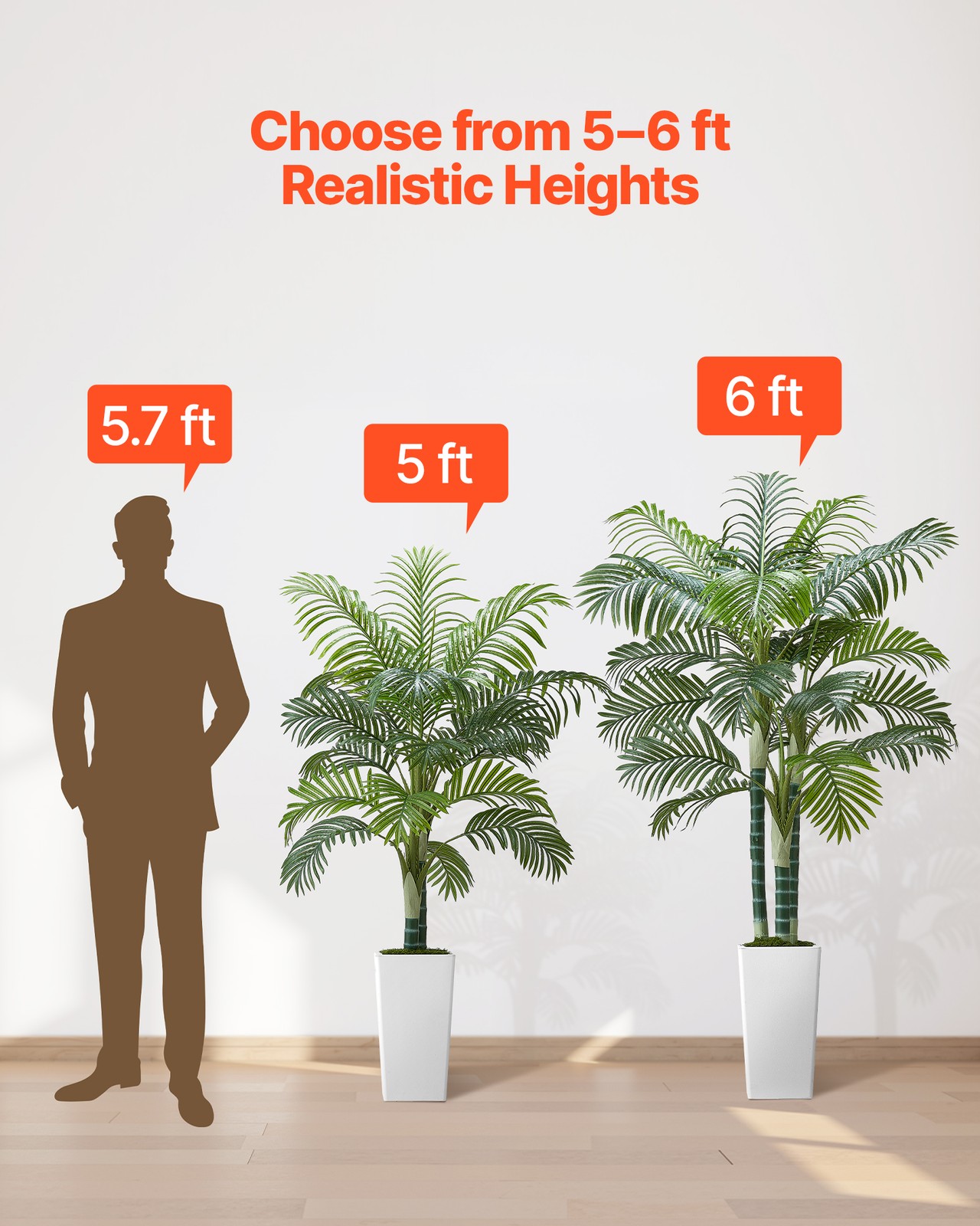 VEVOR 5ft Artificial Areca Palm Tree Fake Plant with White Planter Indoor