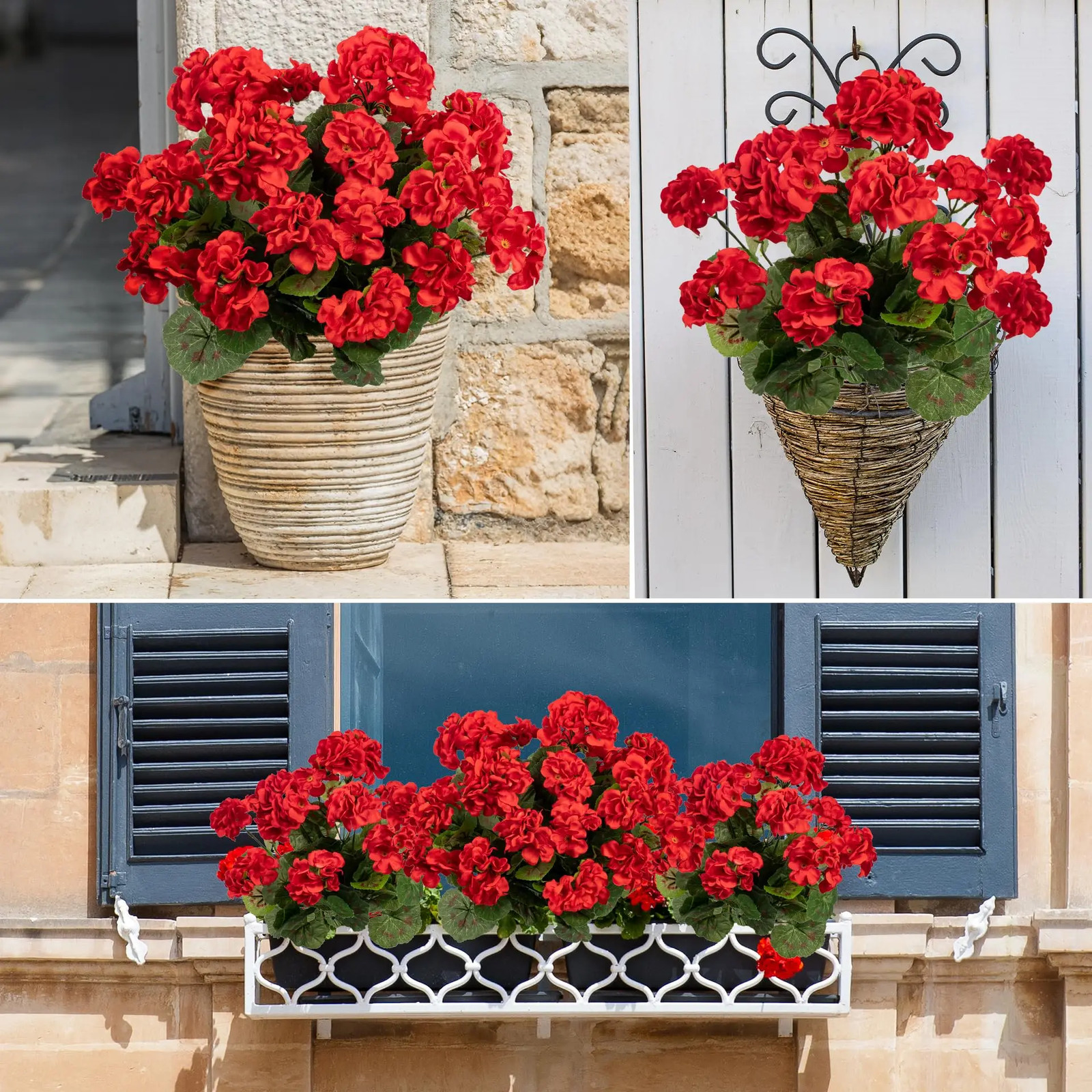 2/4Pcs Artificial Flowers Faux Geranium UV Resistant Fake Flower for Planter Out