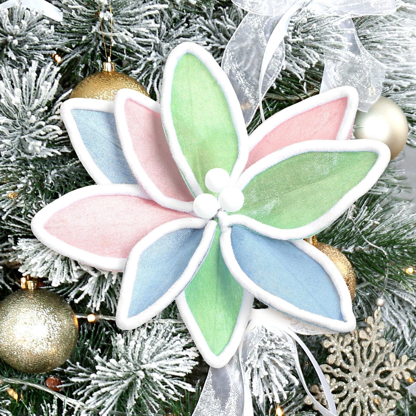 12 Pcs 12” Pastel Christmas Decor Candyland Christmas Poinsettia Tree Decora…