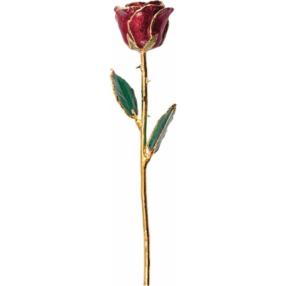24k Gold Dipped Ruby Red Sparkle Lacquer Real Rose Valentine’s Day Holiday Gift