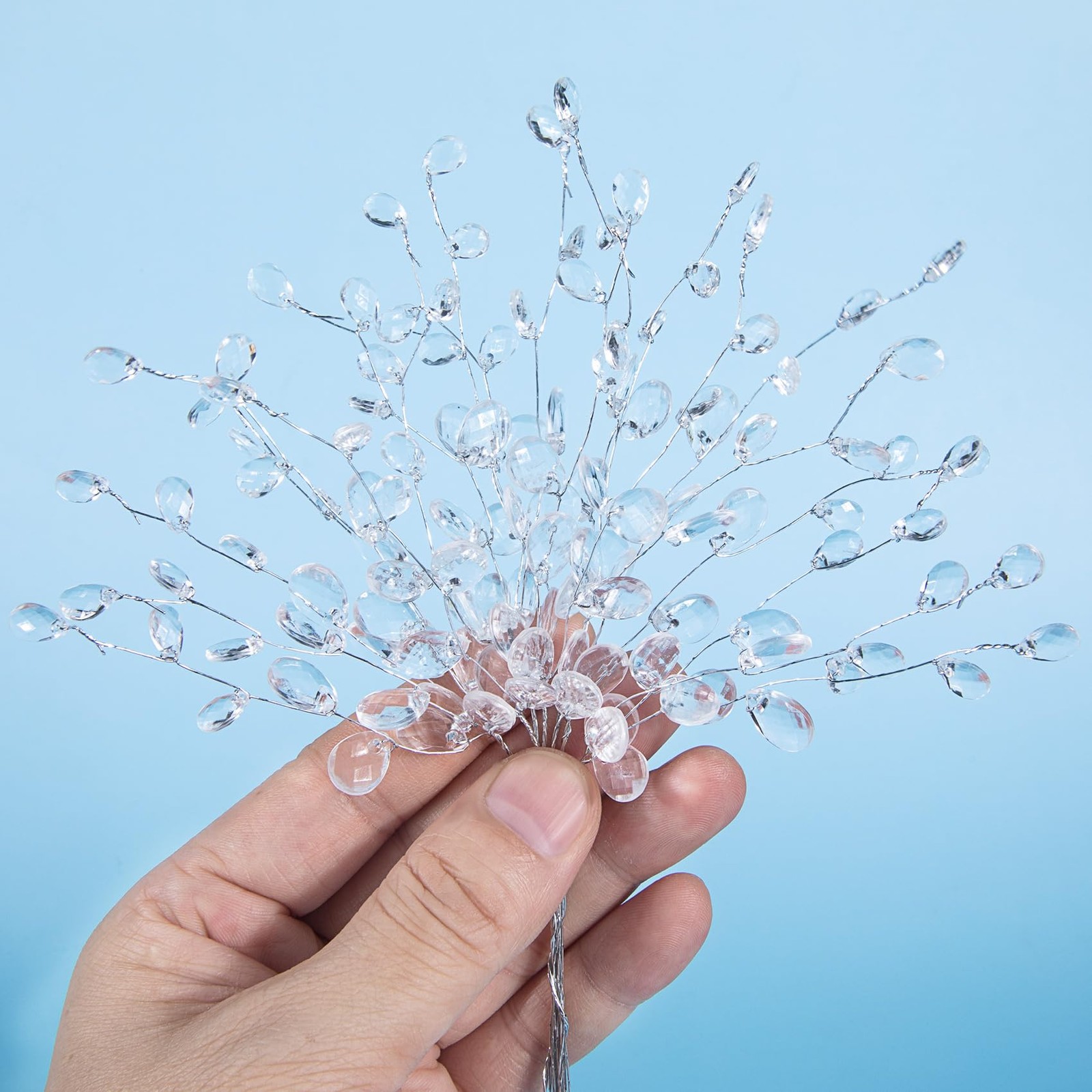 9 PCS Acrylic Crystal Flower Branches Artificial Bead Drop Bouquets Clear