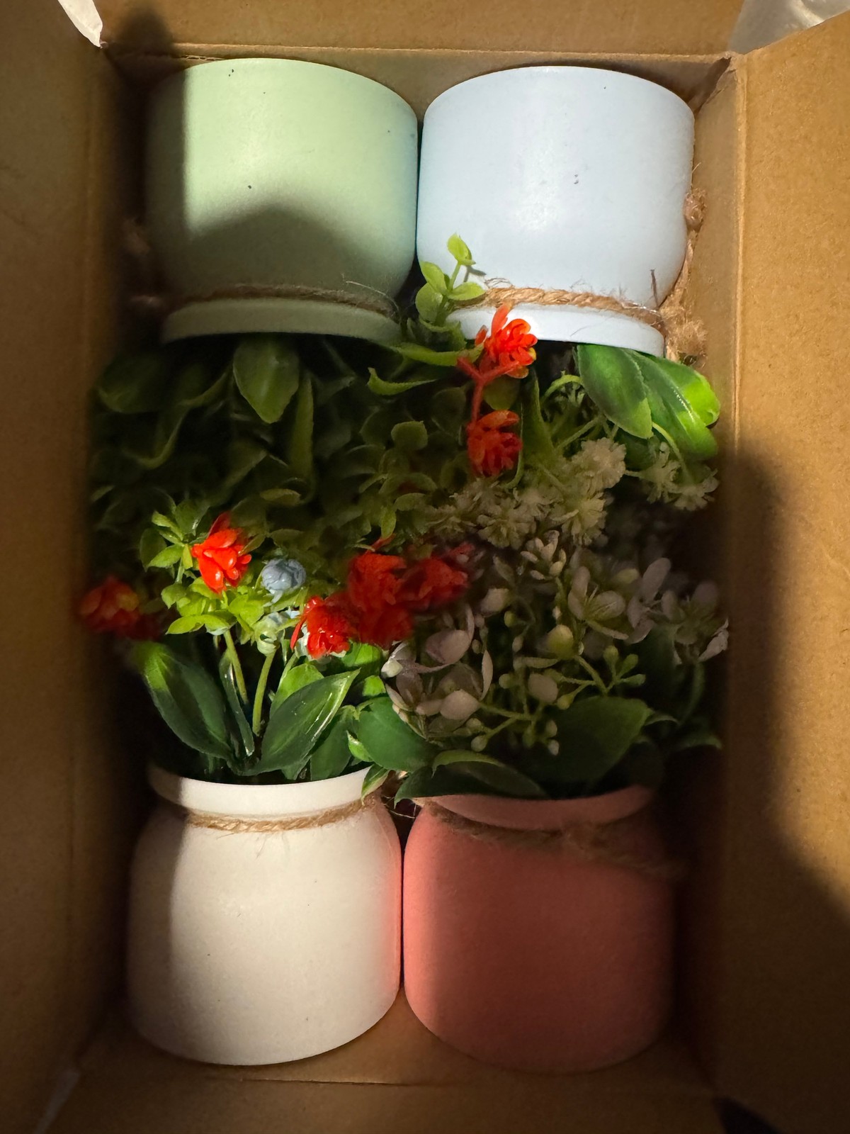 Set of 4 Colorful Mini Artificial Plant Pots