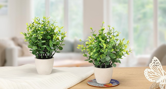 2 Pack Fake Plants Ceramic Mini Artificial Greenery Potted Plants for Home Decor