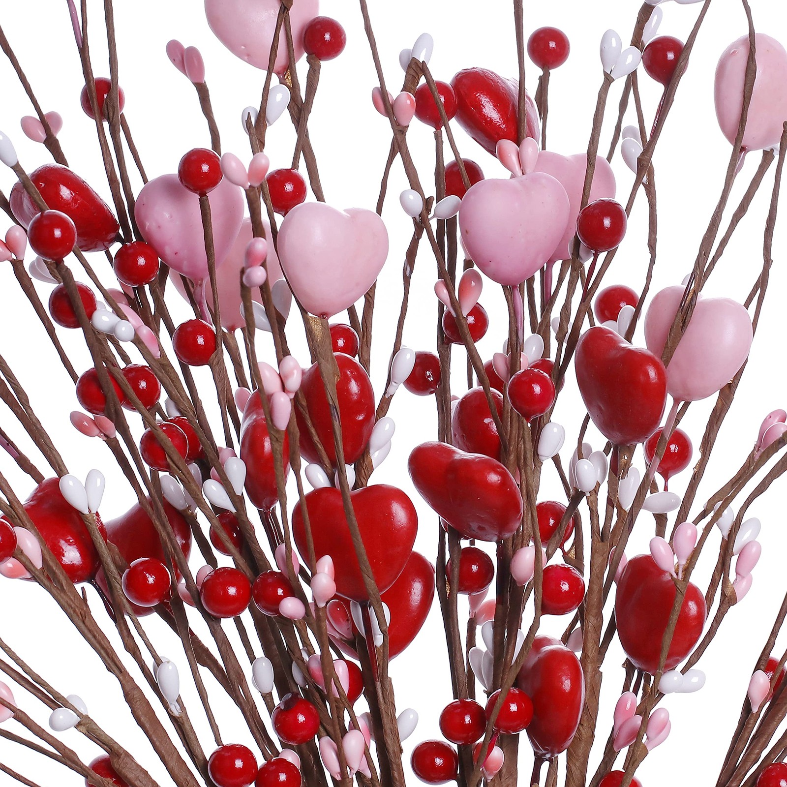 6 Pack Valentine Floral Picks Heart Berry Stems 17 Inch Decorations