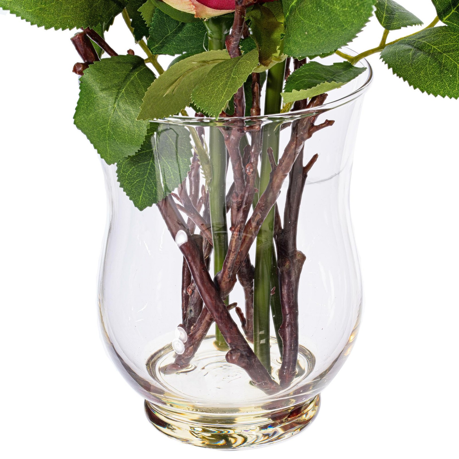 Vickerman 10″ Contemporary Glass Artificial Dark Pink Rose Vase in Clear