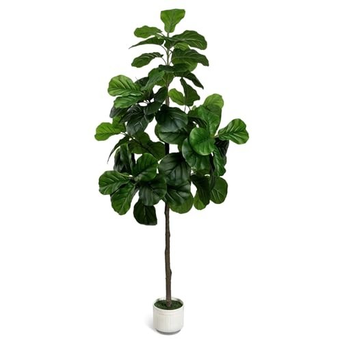 Artificial Fiddle Leaf Fig Tree 6FT – Large Fake Trees with White Planter, Tall