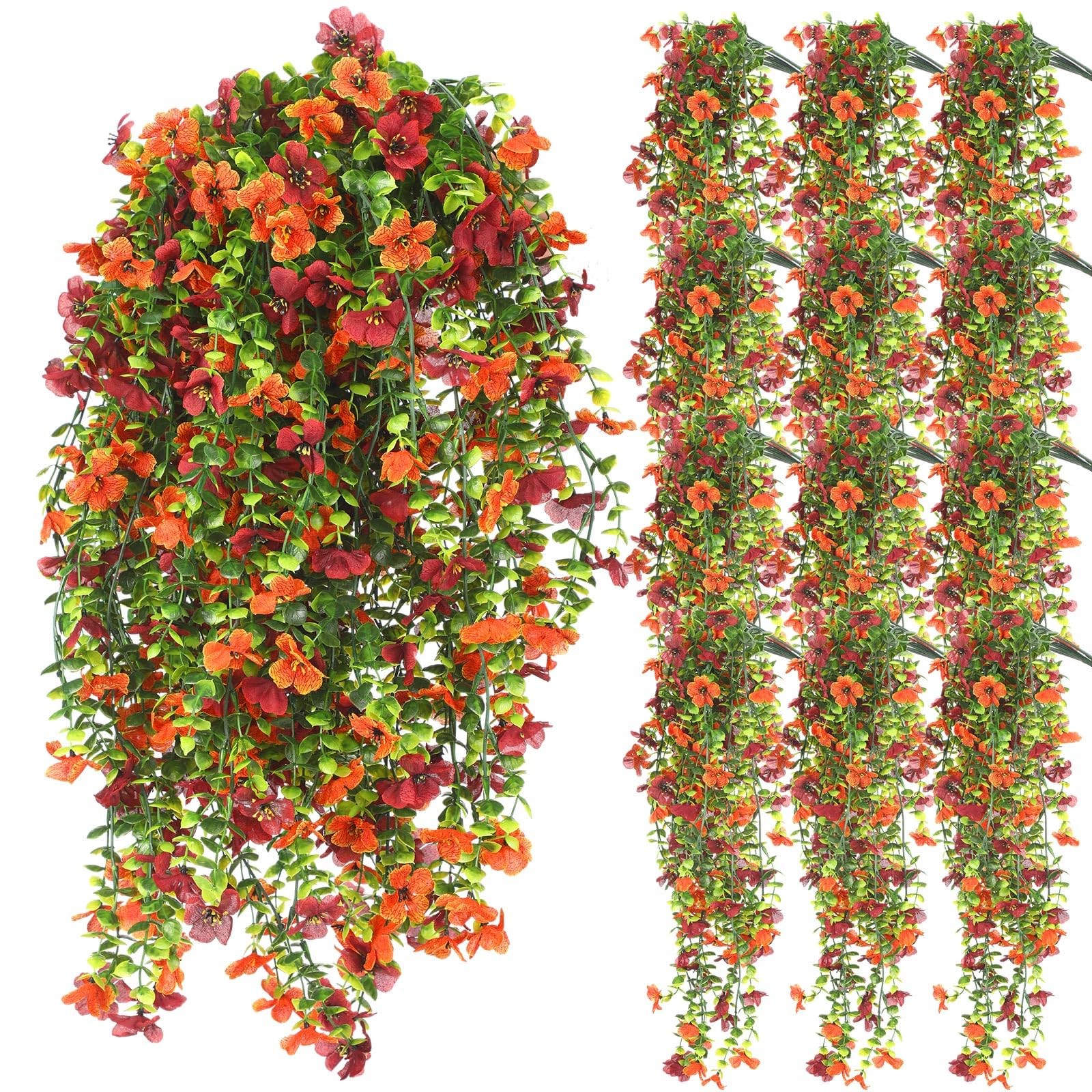 12 Pcs Fall Artificial Hanging Flowers Plants for Outdoor Decoration Fake Sil…