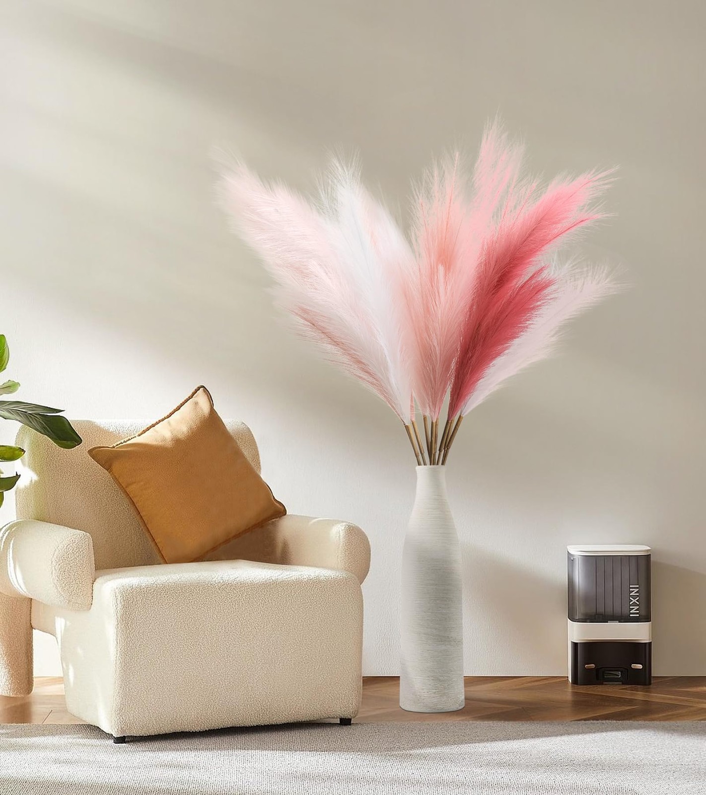 SeptCat 9 Pcs 45″ Pampas Grass Tall Pink White Decor Faux Dried Fluffy Fake L…