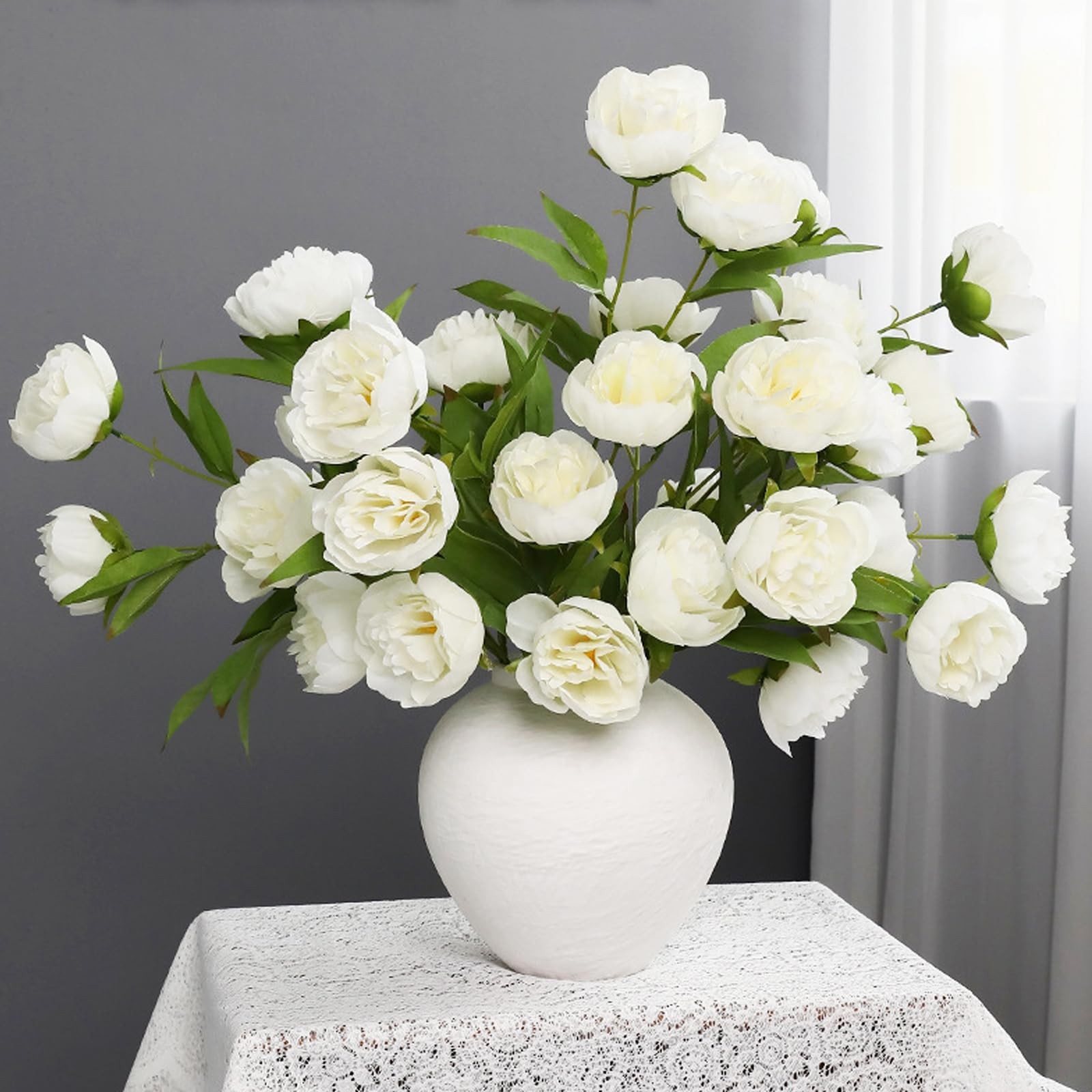 6 Pcs Faux Peonies Artificial Flowers for Vase, 27″ Silk Peonies Faux Peonies…