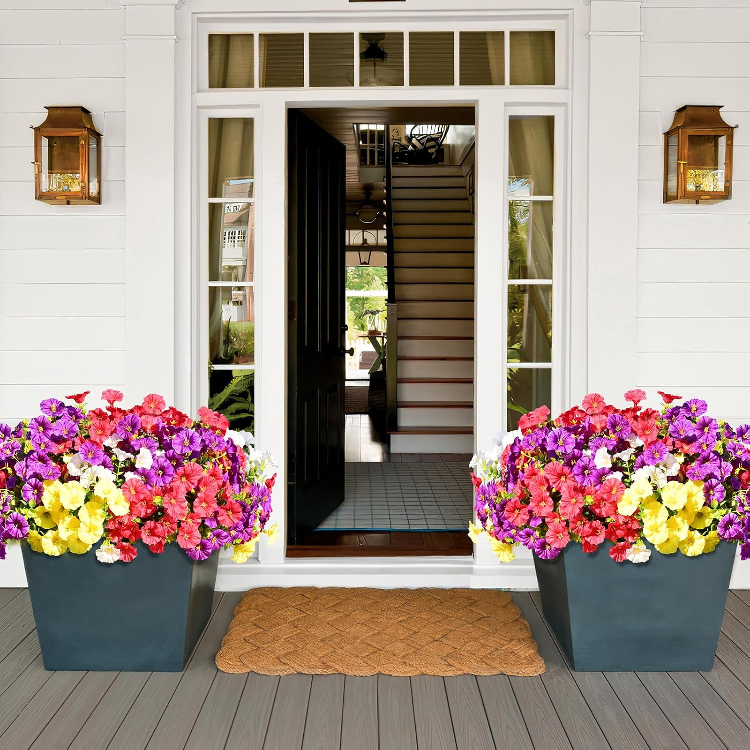 Artificial Flowers for Outdoors, 14 Bundles Fake Outdoor Flowers, UV Resistant A