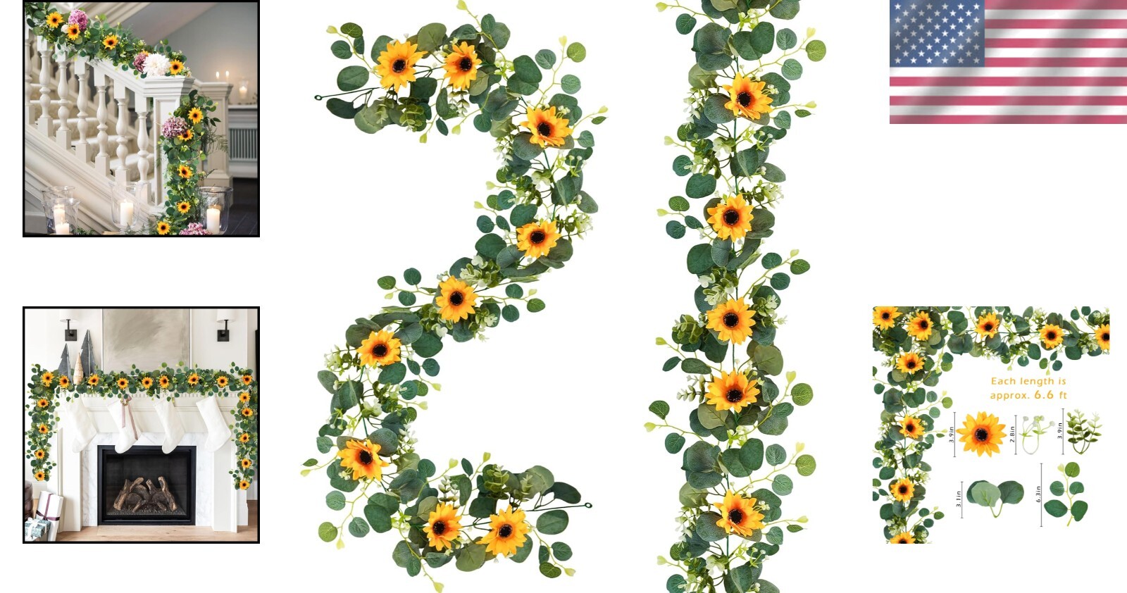 2 Pack of Lifelike 6ft Silk Sunflower Hanging Vines for -Round Decor