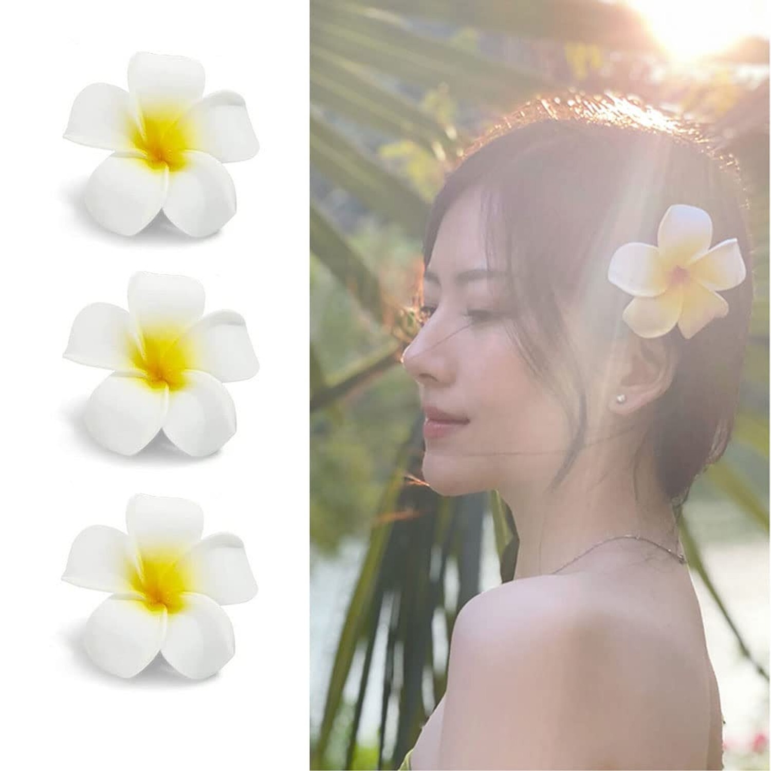12PCS 2.4Inch White Foam Hawaiian Frangipani Artificial Plumeria Flower Hat H…