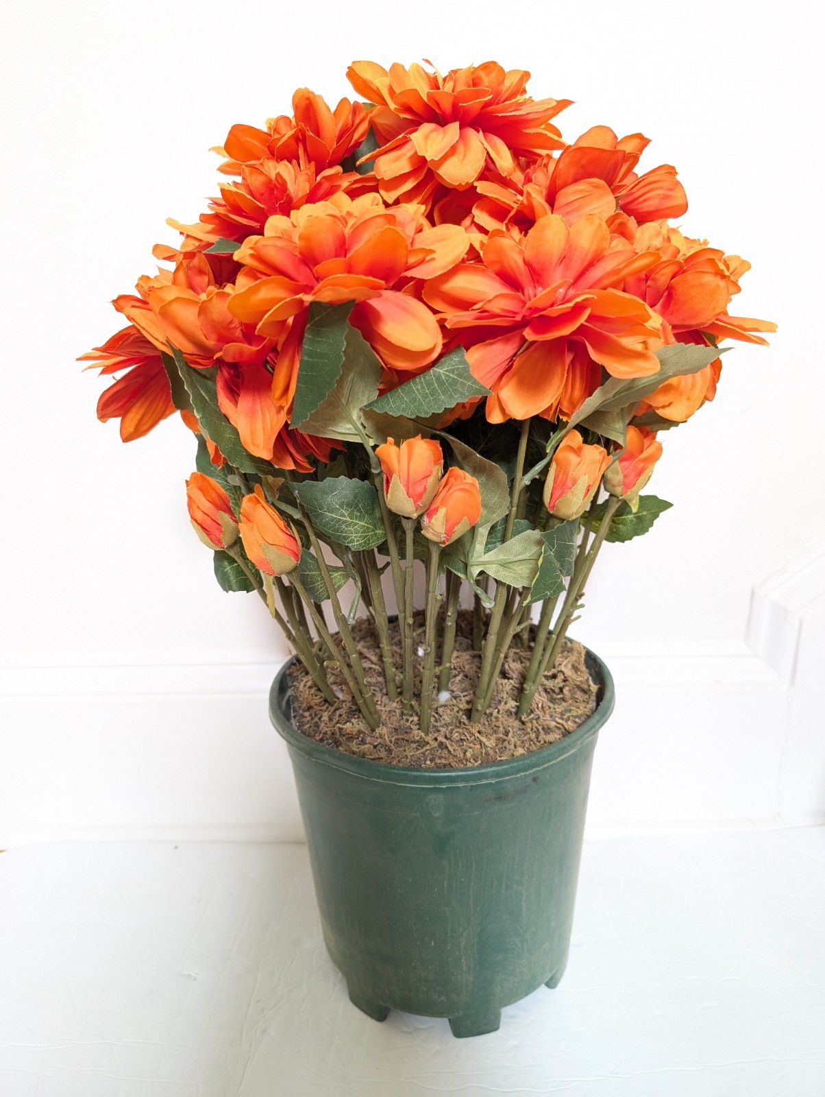 24″ Deluxe Faux Floral Mums in Starter Pot Orange Valerie Parr Hill