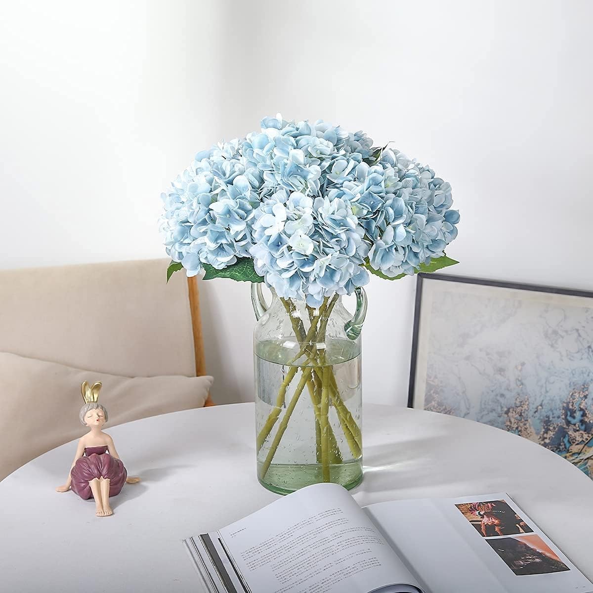 Blue Hydrangea Artificial Flowers 6pcs Faux Hydrangea Flowers, Fake Flowers