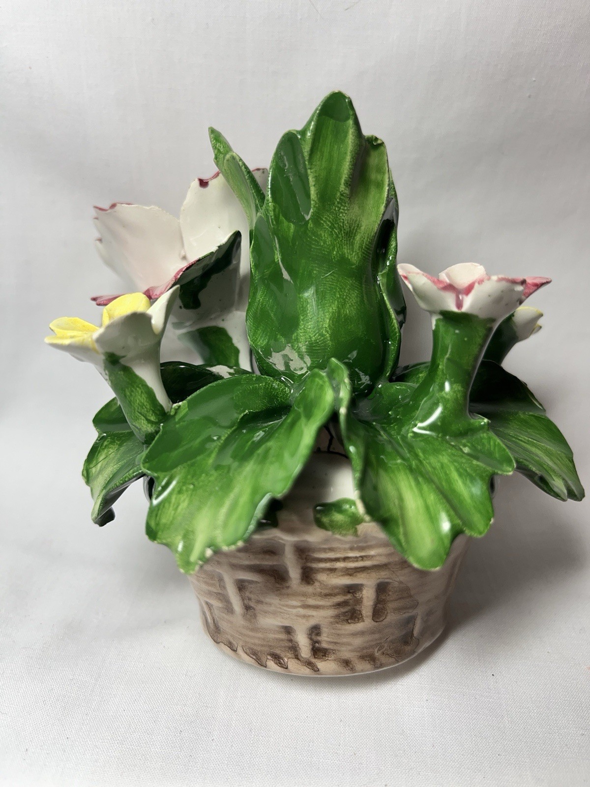 Vtg NUOVA CAPODIMONTE Flower Basket Candle Holder F.lli Savastano – NA Italy