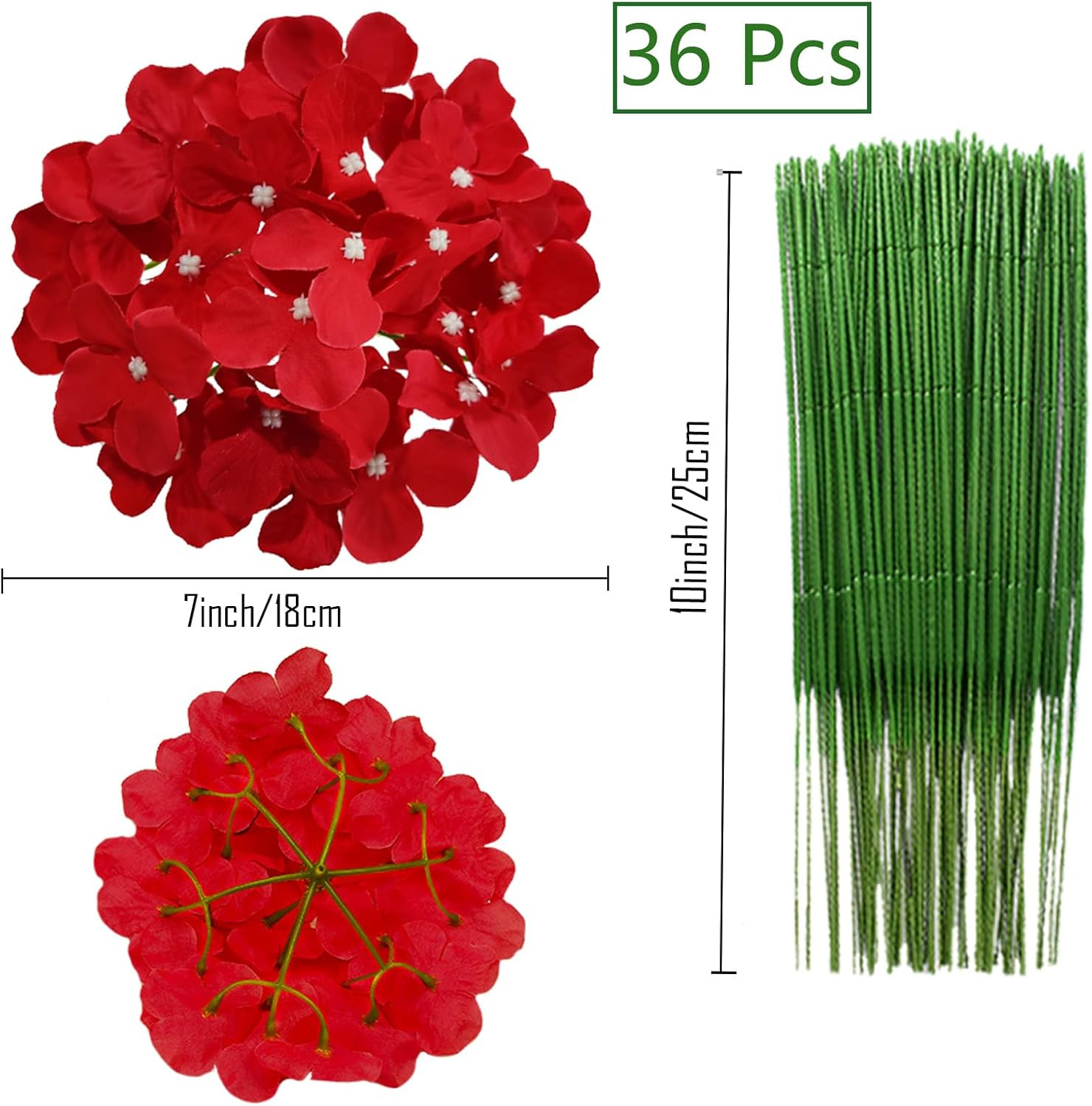 Fagushome Silk Hydrangea Heads 36 Pcs Artificial Flowers Heads and 3 Dozens Stem