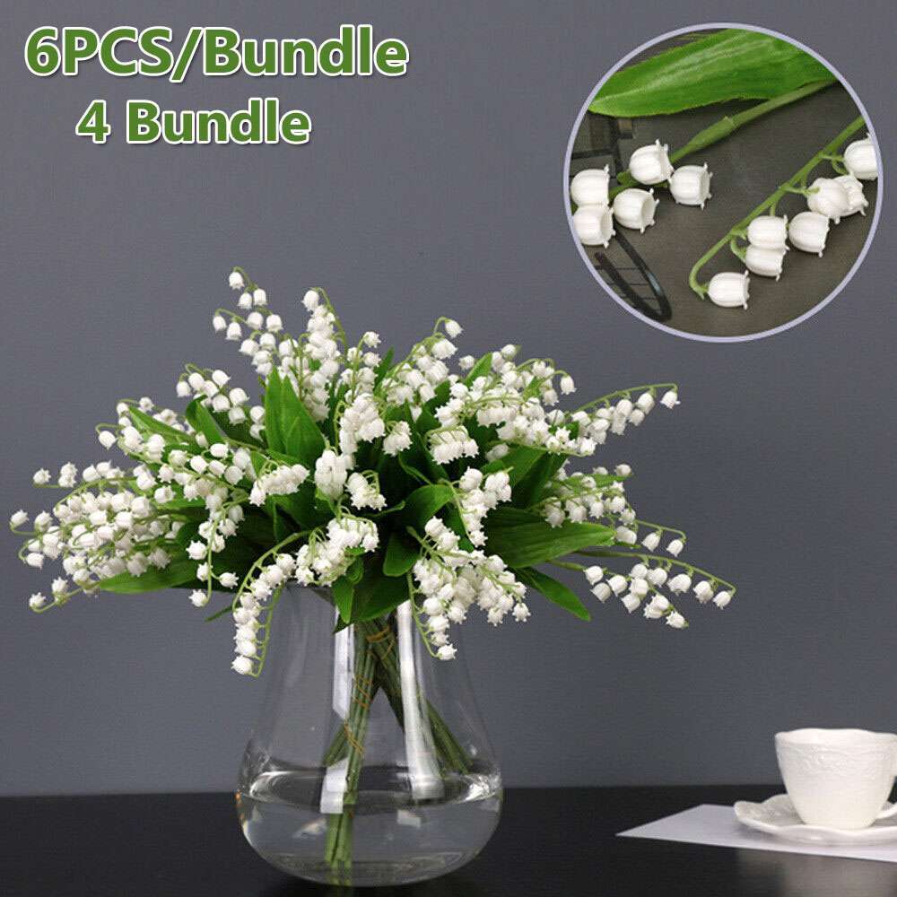 24PCS Artificial White Lily Of The Valley Flowers Bouquet Party Home DIY Decor