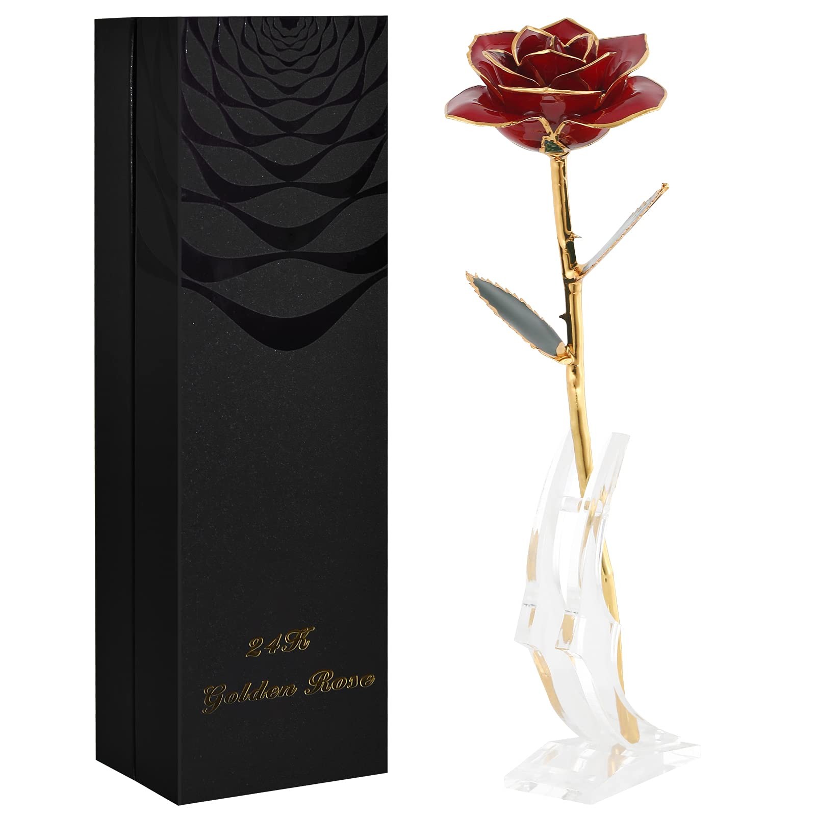Gold Dipped Rose 24k Gold Plated Eternal Flower Red Anniversary Birthday Gift