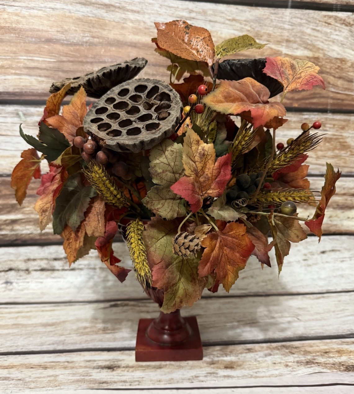 Faux Floral Arrangement Home Decor With Vase 15” Tall Brown Orange