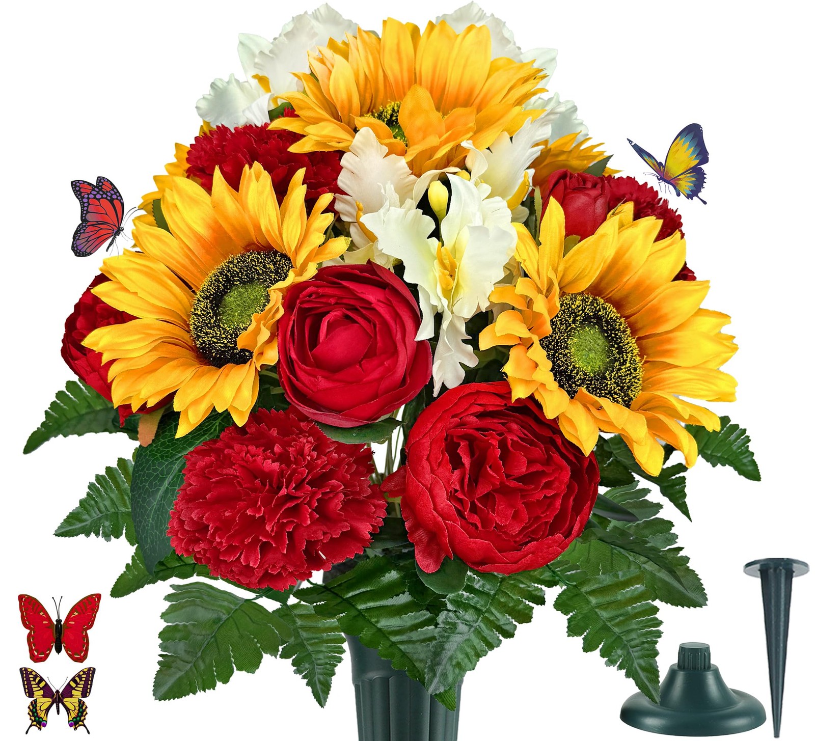 Cemetery Flowers With Vase Bright Sunflower Peony Camellia Red Orange 1 PCS