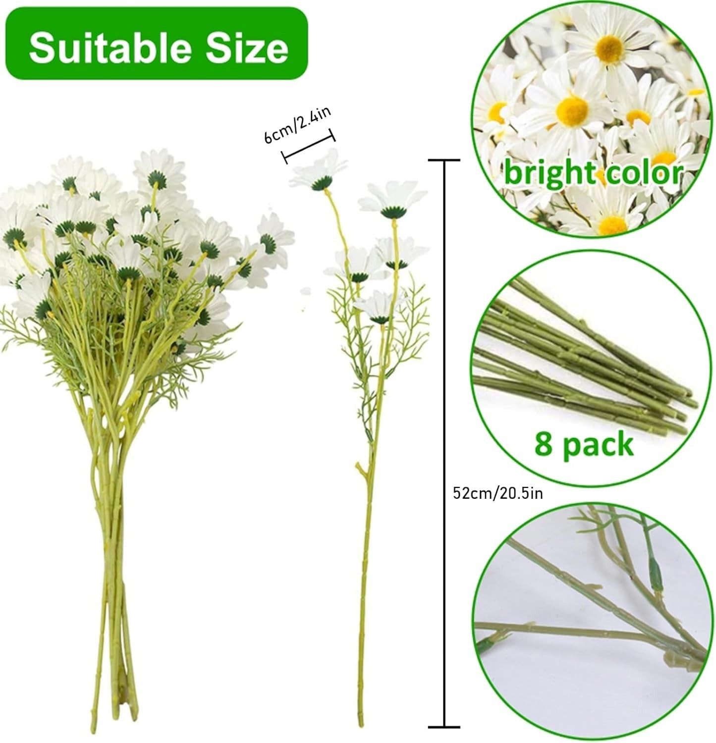 Artificial Flowers Daisies 8 Bundles White Outdoor Fake Wildflowers for Home …