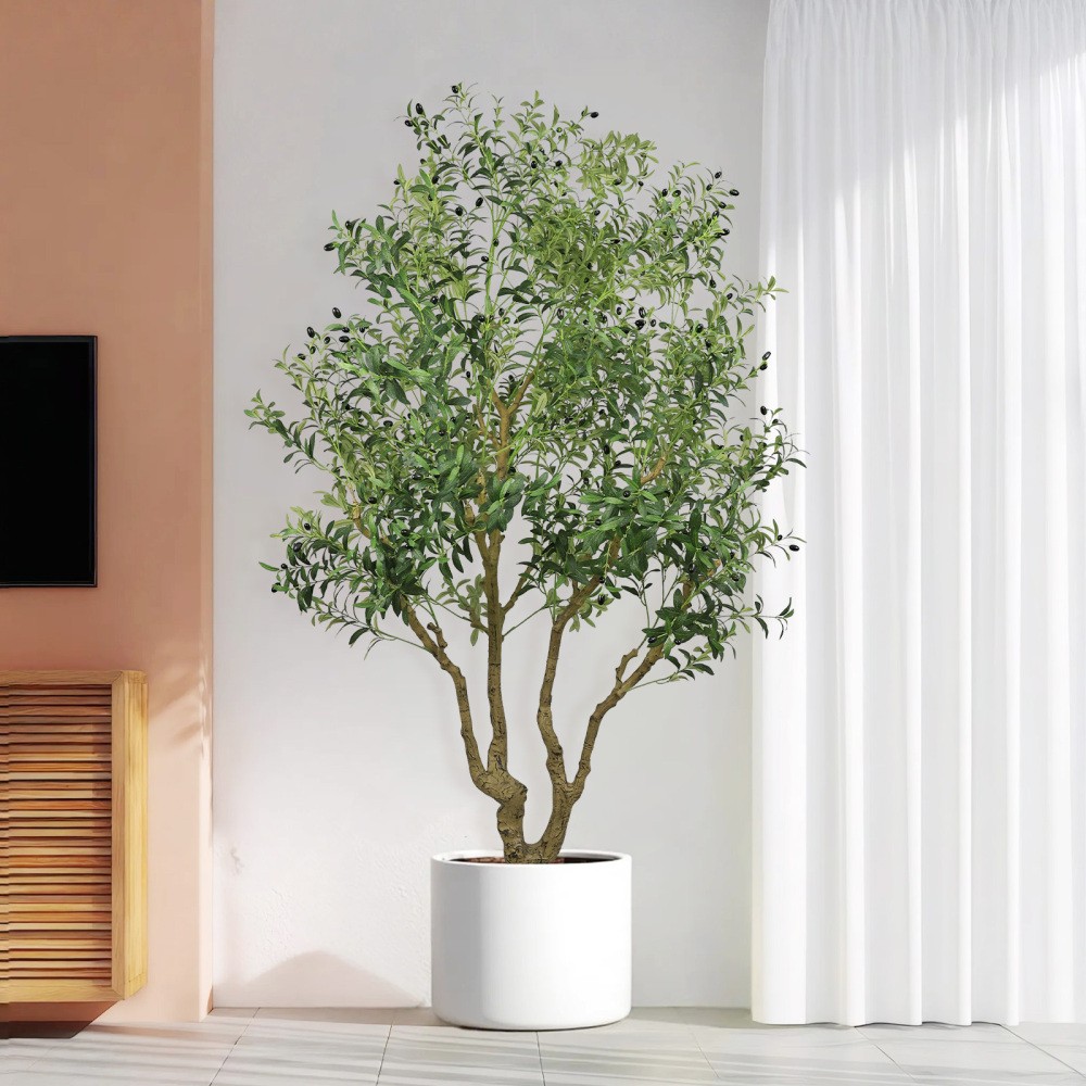 8FT Tall Artificial Olive Tree Large Faux Potted Plant Natural Trunk Lifelike
