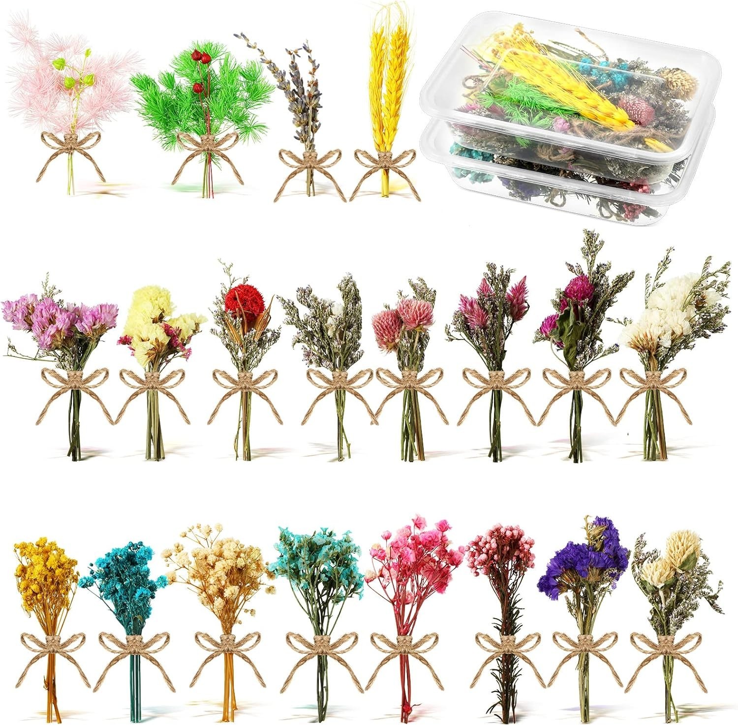20 Pcs Mini Dried Flowers Bouquets Natural Gypsophila Don’T Forget Me Flower Bou