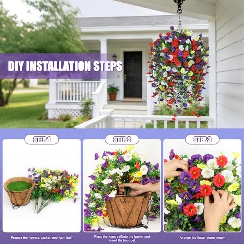 Artificial Flowers for Outdoors, Fake Flowers Purple&red&white&yellow-10b