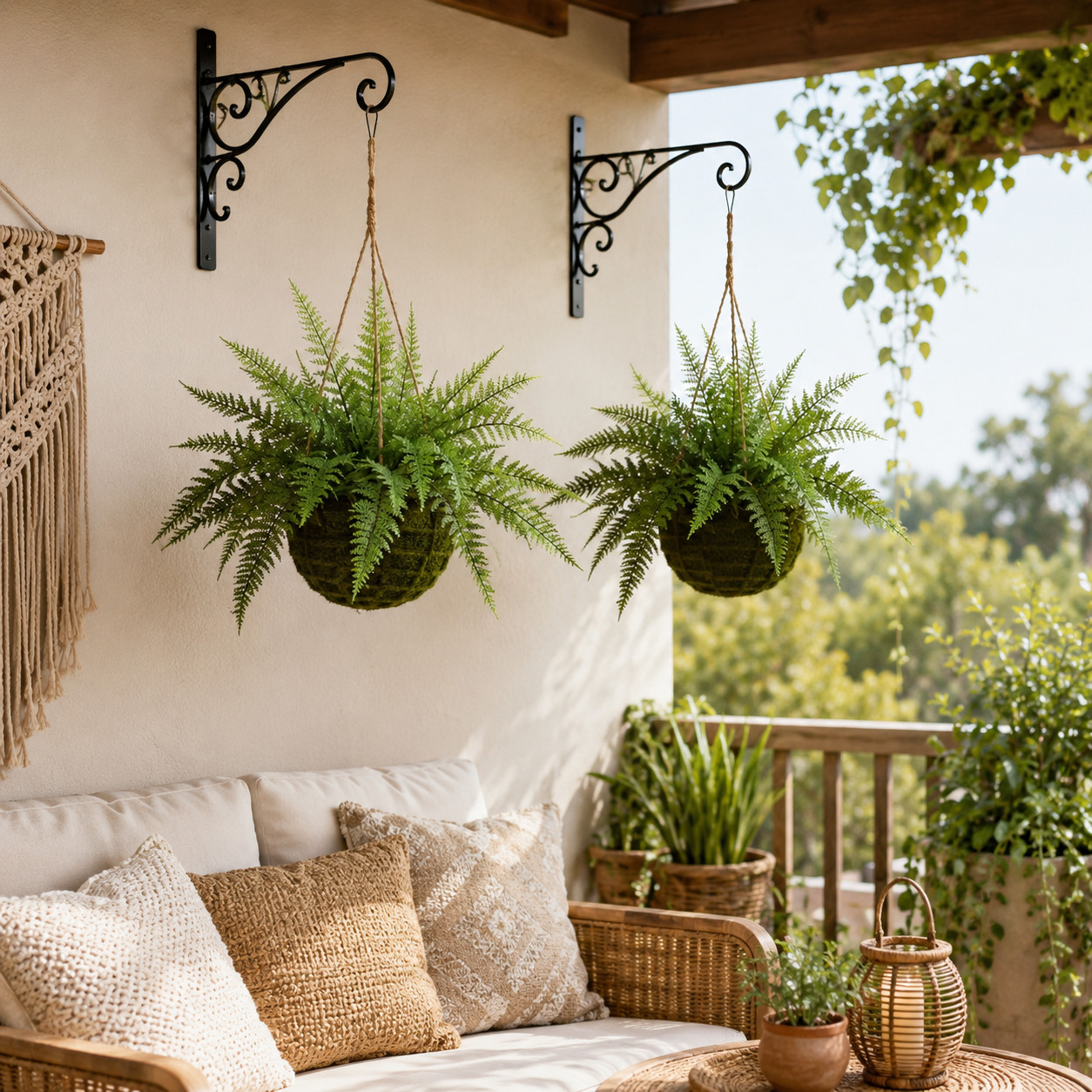 Leather Fern w/Hanging Basket (Indoor/Outdoor) (Set of 2)