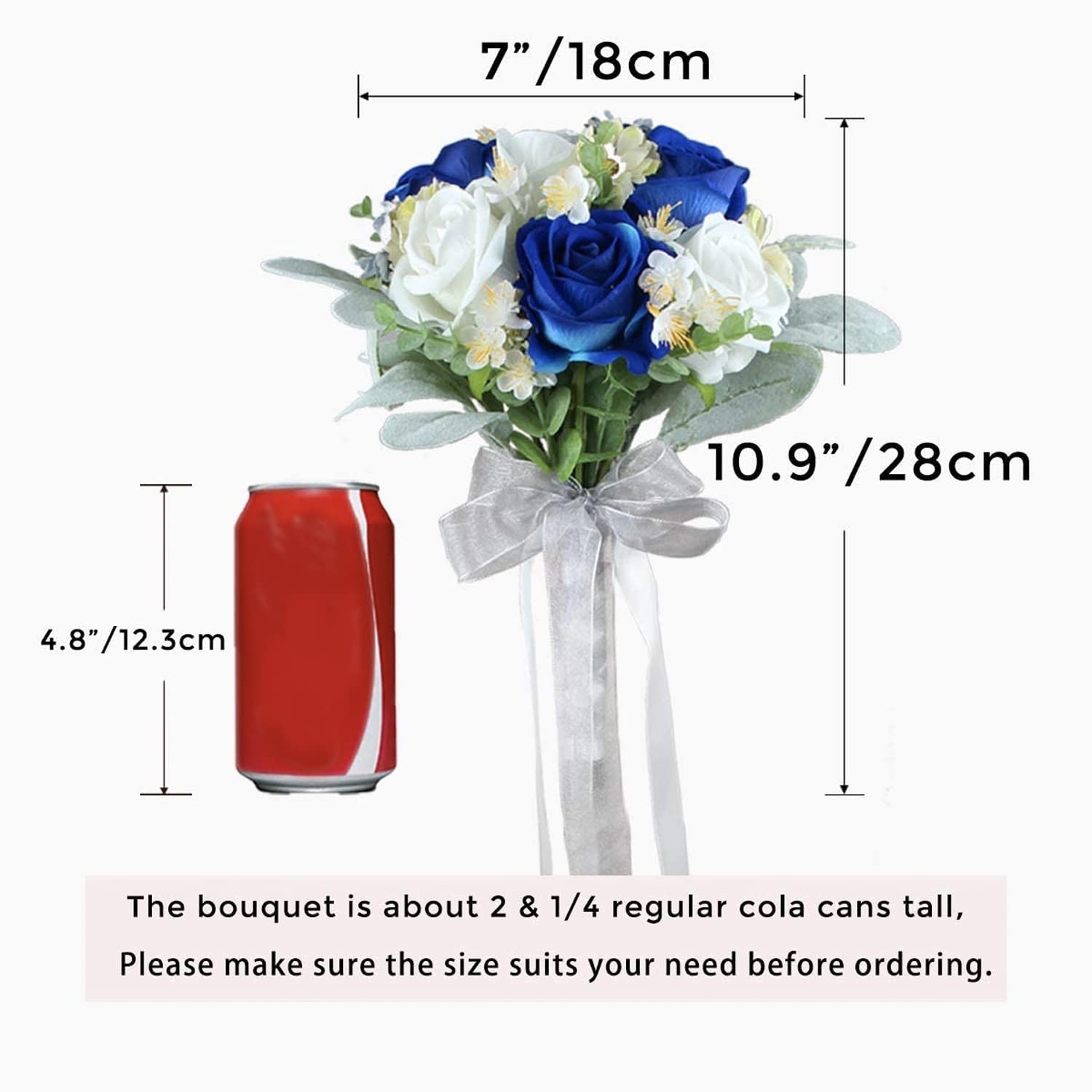 7 Inch Wedding Bouquet Navy Blue Silk Bridal Artificial Flowers Decoration