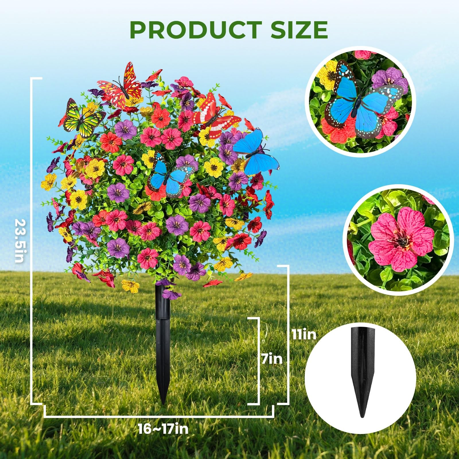 2 PCS Artificial Boxwood Topiary Trees with Flowers, 23.6″ Outdoors Fake UV R…