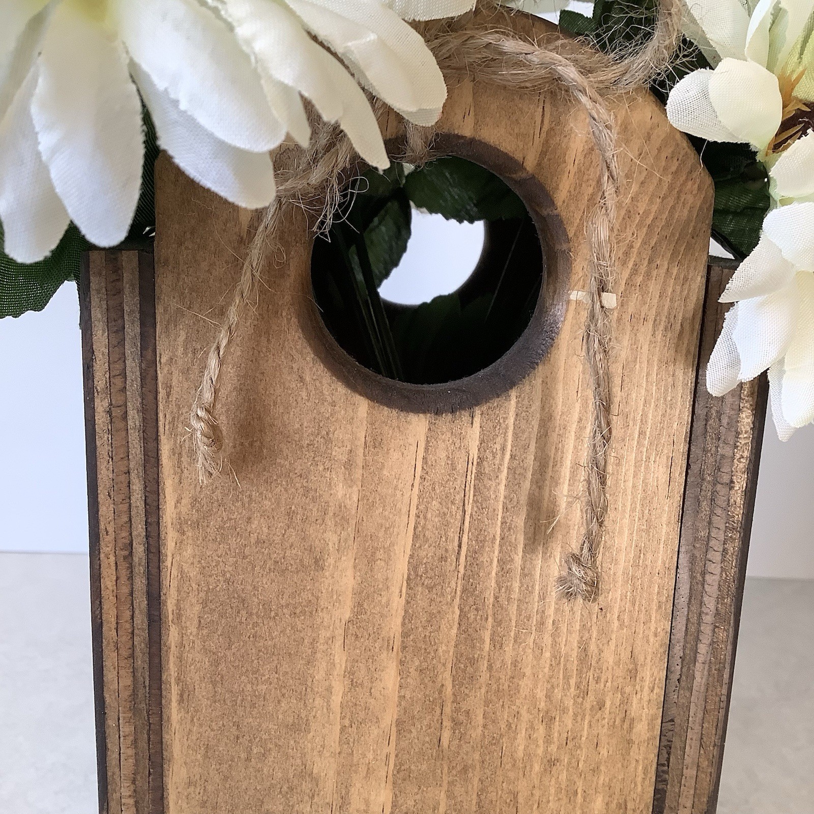 Artificial Flower Arrangement – White Daisies Painted Black Wood Box FOLK ART