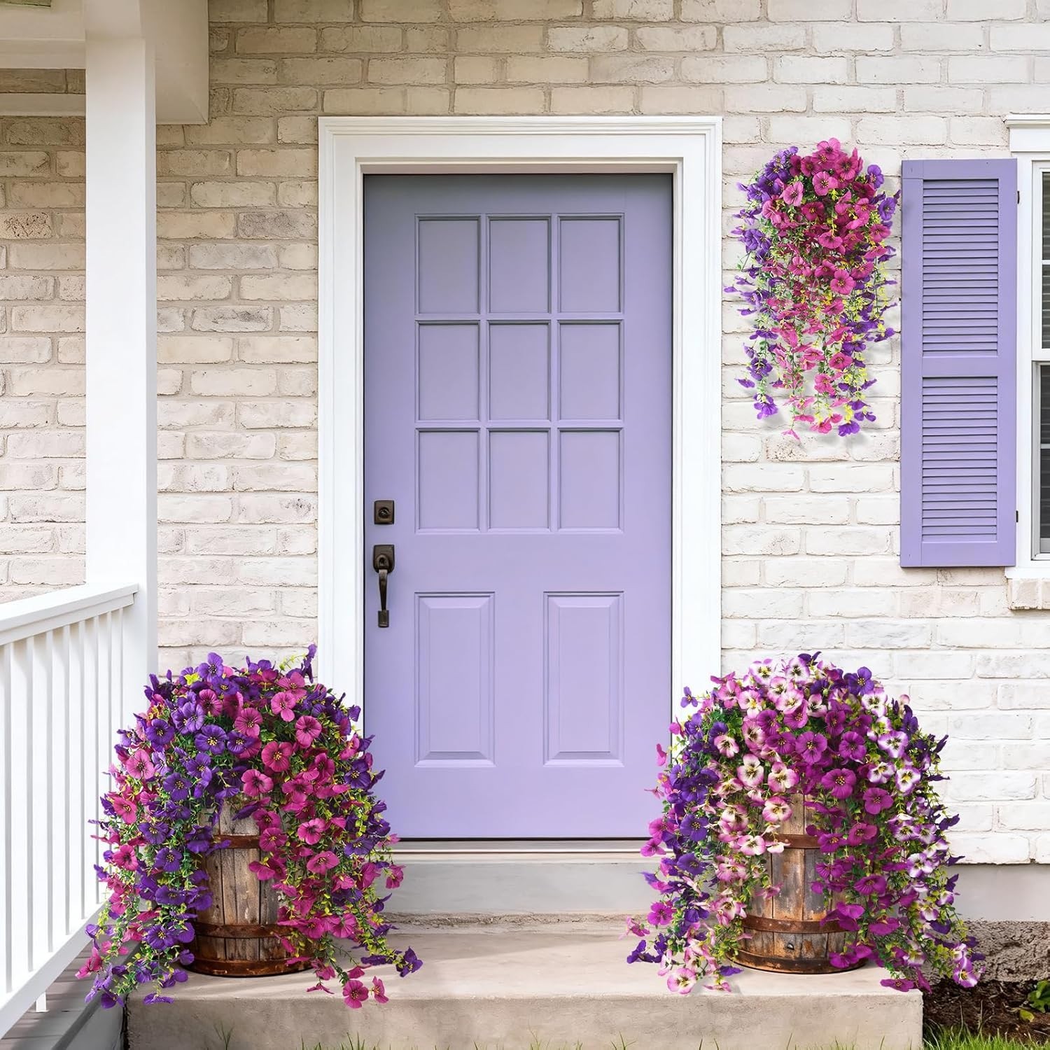 Fake Artificial Flowers for Outdoors, 4 Pcs Faux Hanging Pansy Flowers Spring…
