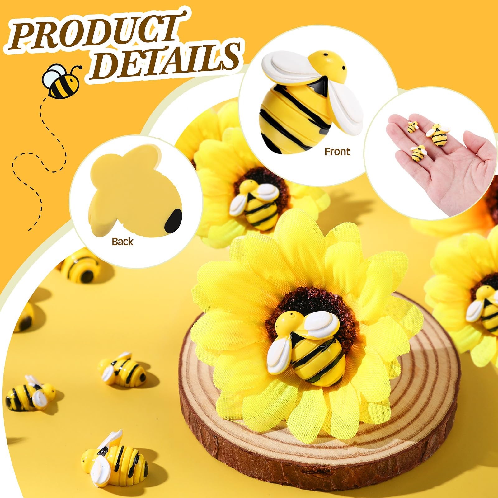 Juinte 110 Pcs 2.76 Inches Sunflowers Artificial Flower Heads, Tiny Craft Bee…