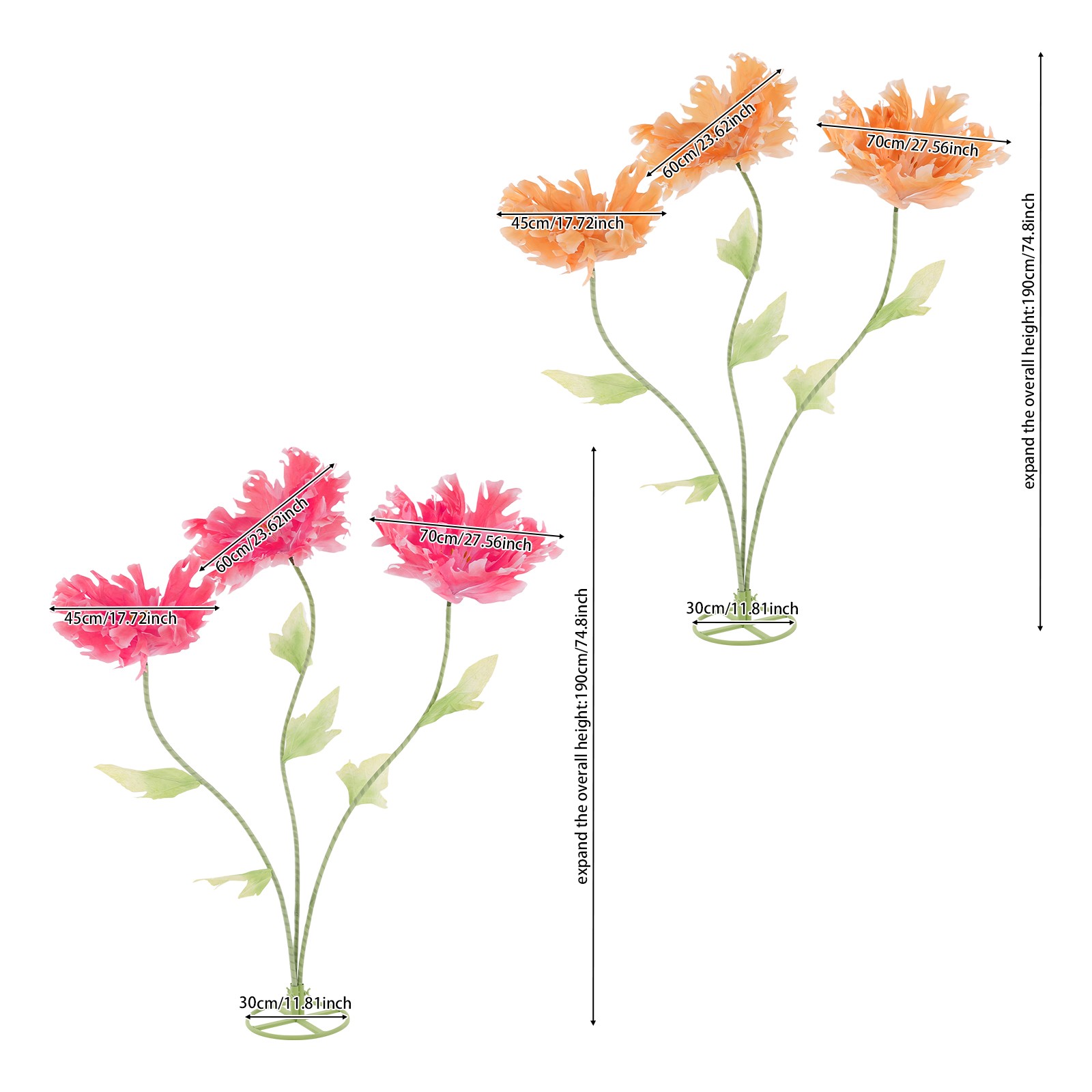 3 Heads Giant Artificial Flowers Wedding Artificial Flower Decoration Stand