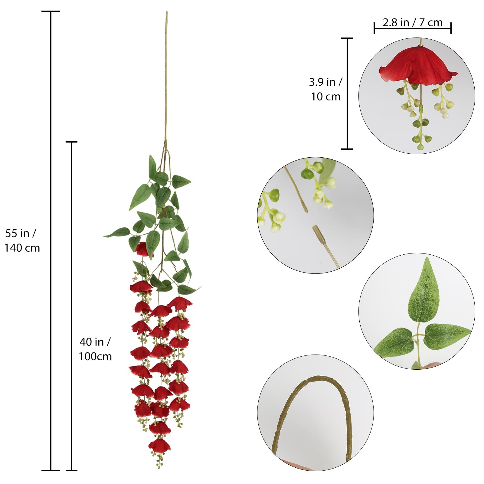 3Pcs Wisteria Hanging Flowers 4.6ft Red Fake Wisteria Vine Hanging Garland fo…