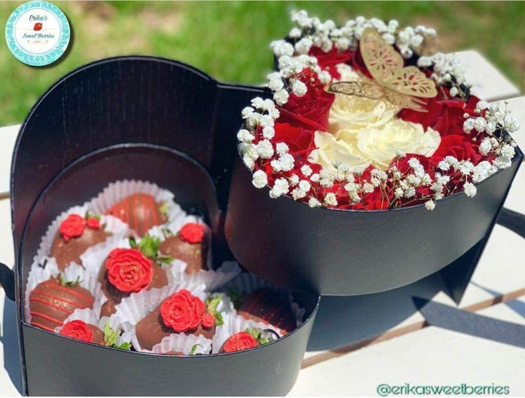 Premium Quality Heart Shape Flower Box, Floral Gift Box, 2 Tier, with Lid, Black