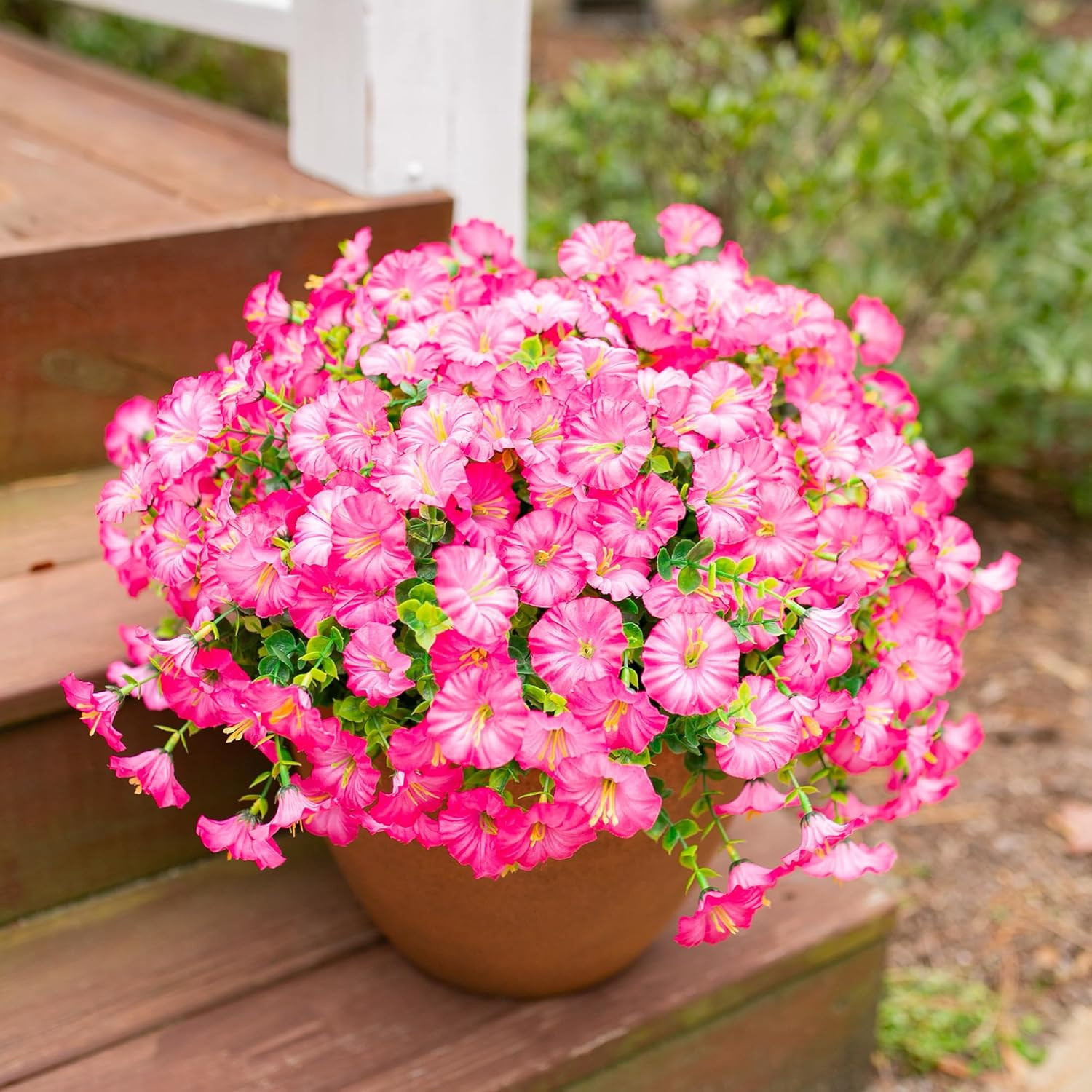 Artificial Fake Spring Outdoor Plants Flowers, 12 Bundles Gradient Pink