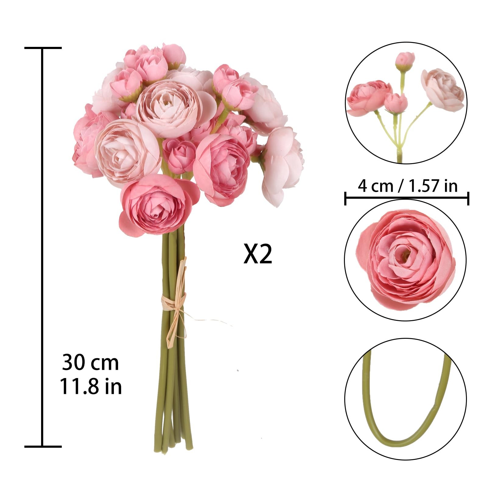 Artificial Ranunculus 2 Bouquets Silk Flowers with Stems 12PCS Faux Ranunculu…