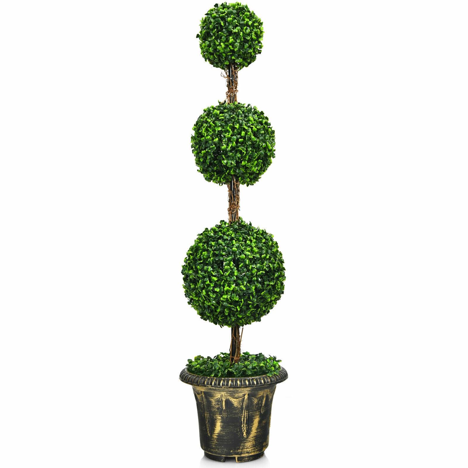 4 Ft Artificial Triple Ball Topiary Tree Greenery Plant Home Office Decor