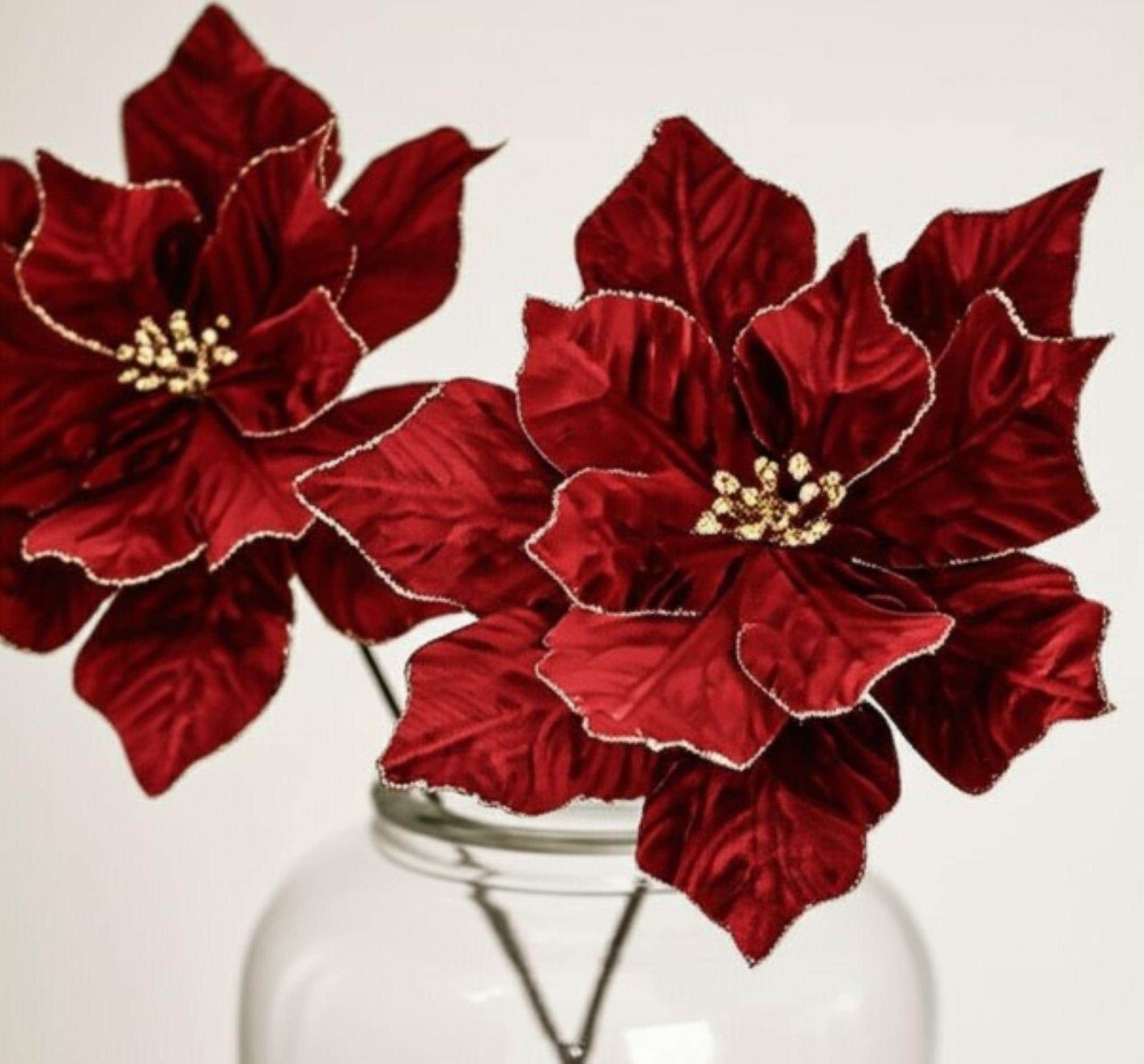 Regency Rich Velvet Burgundy Poinsettia Stem Christmas Flower Holiday Accent