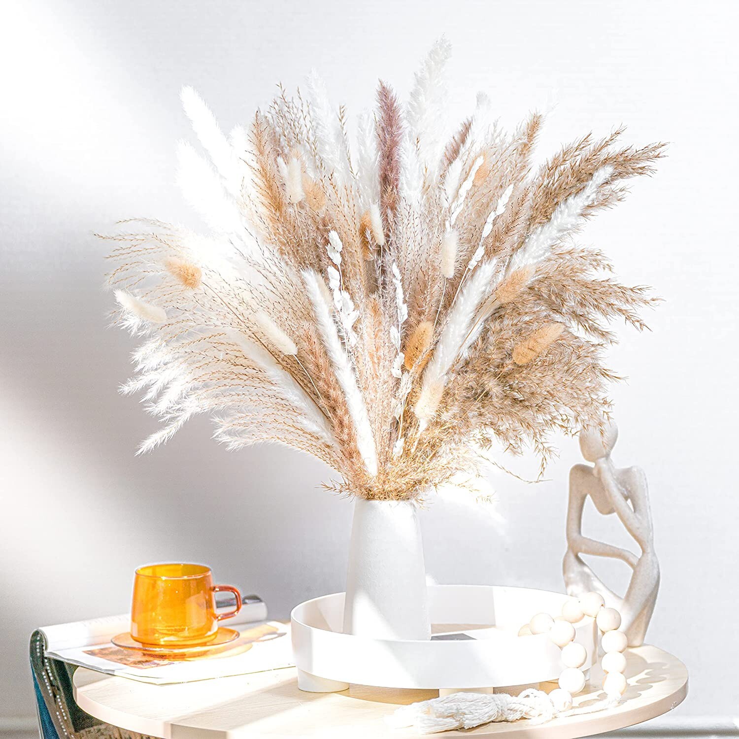 92PCS Beautiful Natural Pampas Grass Boho Bouquet Decor | Long-Lasting, 17″